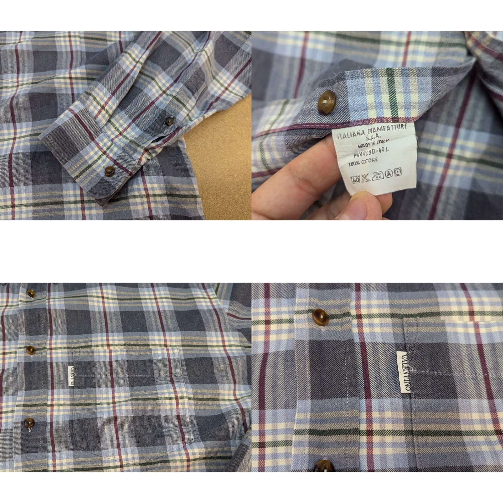 Valentino VALENTINO Jeans Button-Down Shirt Plaid Check Front Pocket 41 Mens Casual Shirt Size US L / EU 52-54 / 3 - 8 Thumbnail
