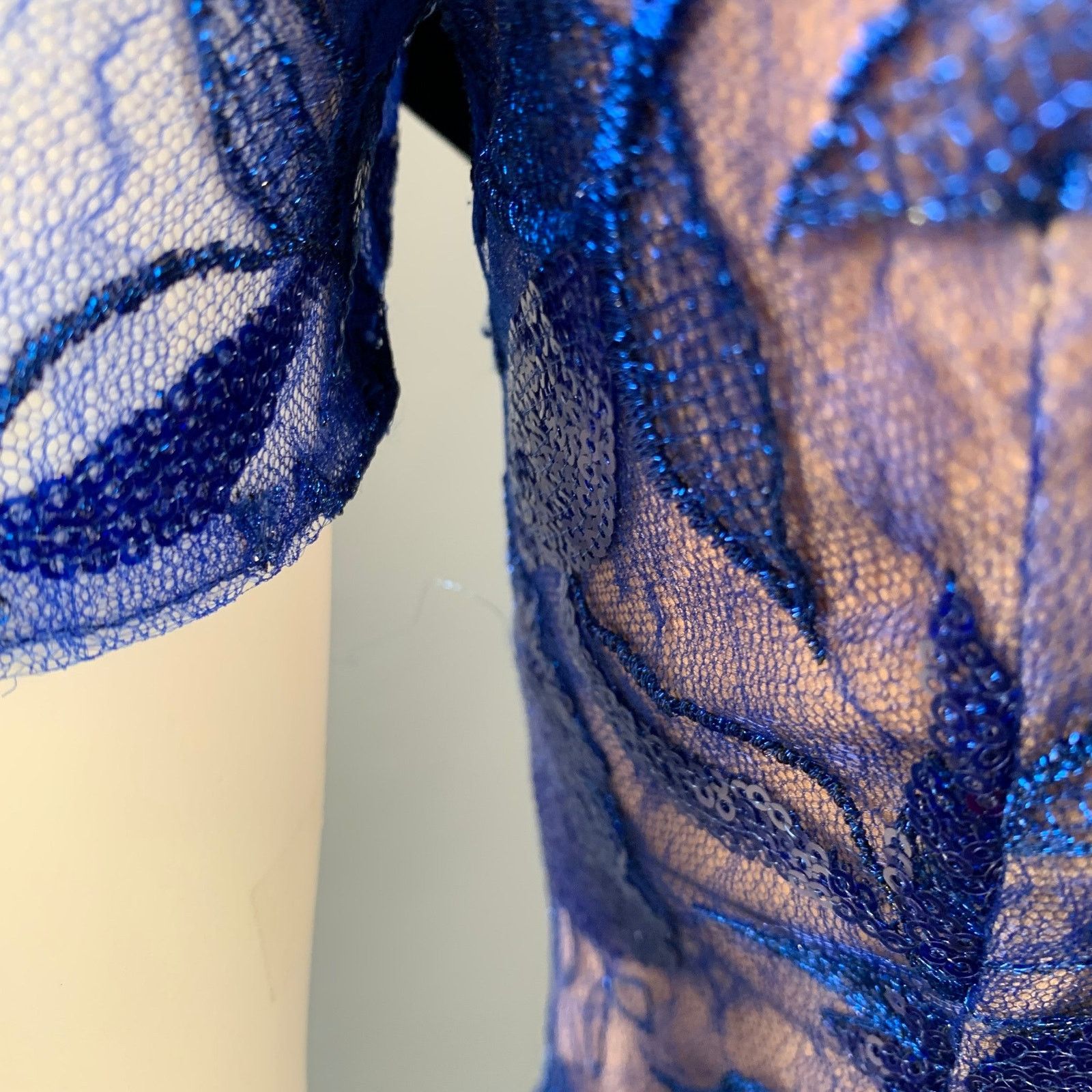 Other COSTARELLOS Blue Nude Lace Short Sleeve Cocktail Dress Size XS / US 0-2 / IT 36-38 - 6 Thumbnail