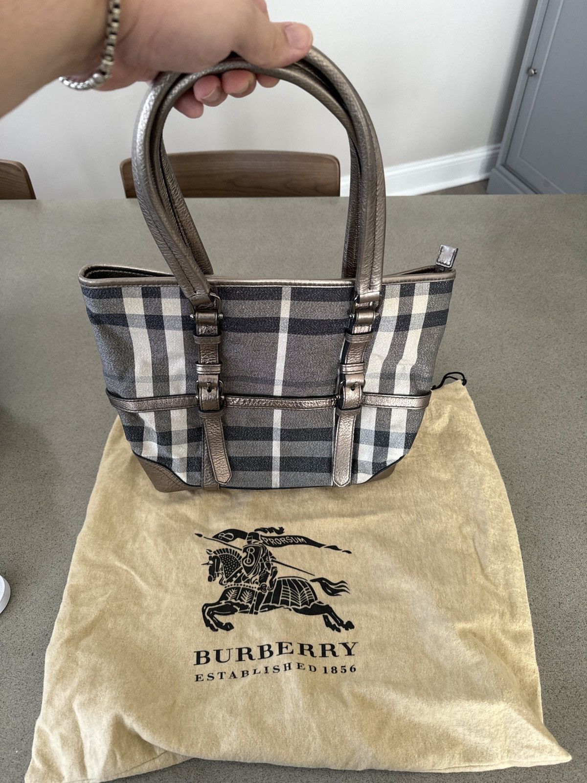 image of Burberry Plaid Bag in Grey, Women's