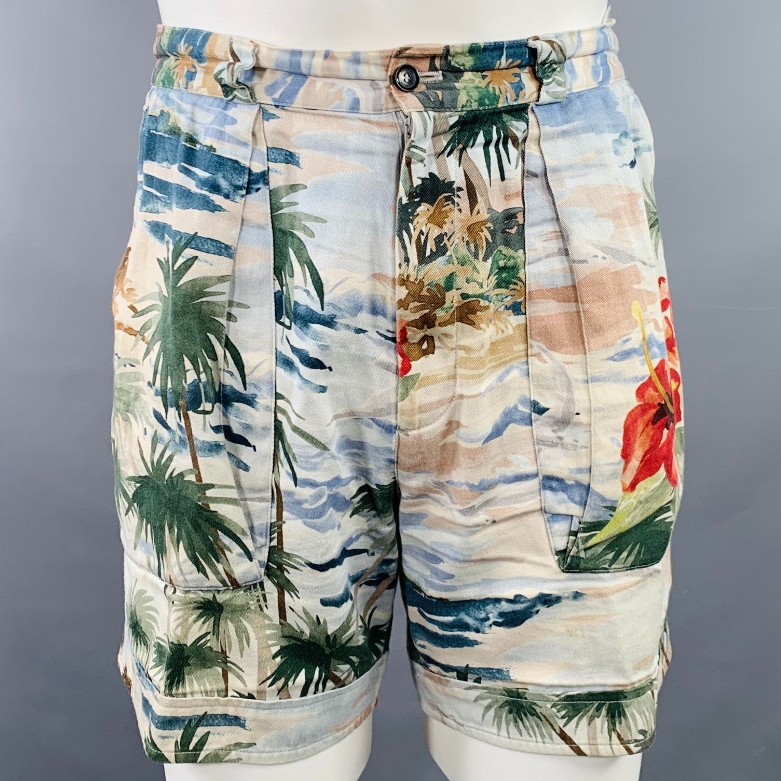Valentino Multi Color Hawaiian Tropical Cotton Twill Zip Fly Shorts Size US 30 / EU 46 - 1 Thumbnail