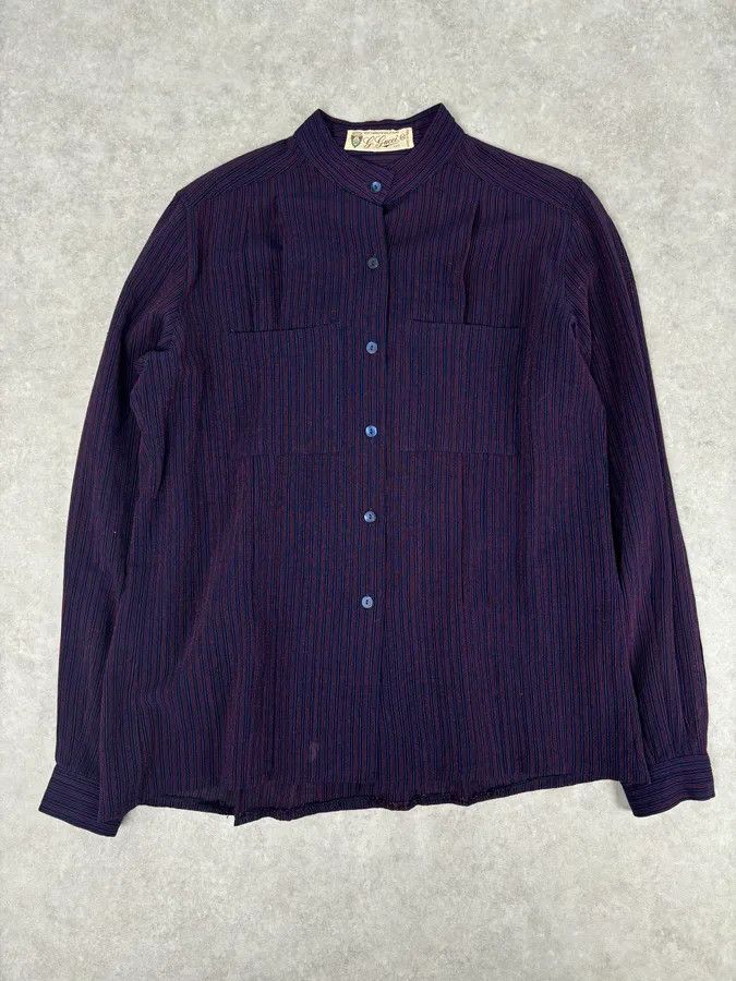 Gucci 1990s Gucci Purple Wool Striped Shirt Size XS / US 0-2 / IT 36-38 - 1 Thumbnail