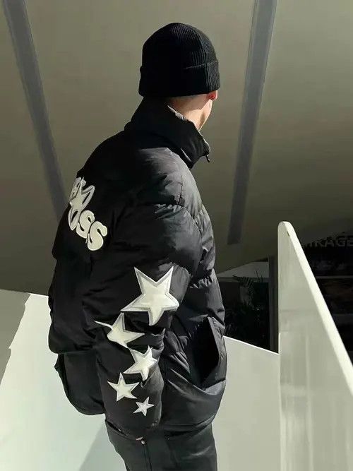image of Vintage Street Star Printed Winter Thick Coat in Black, Men's (Size Medium)