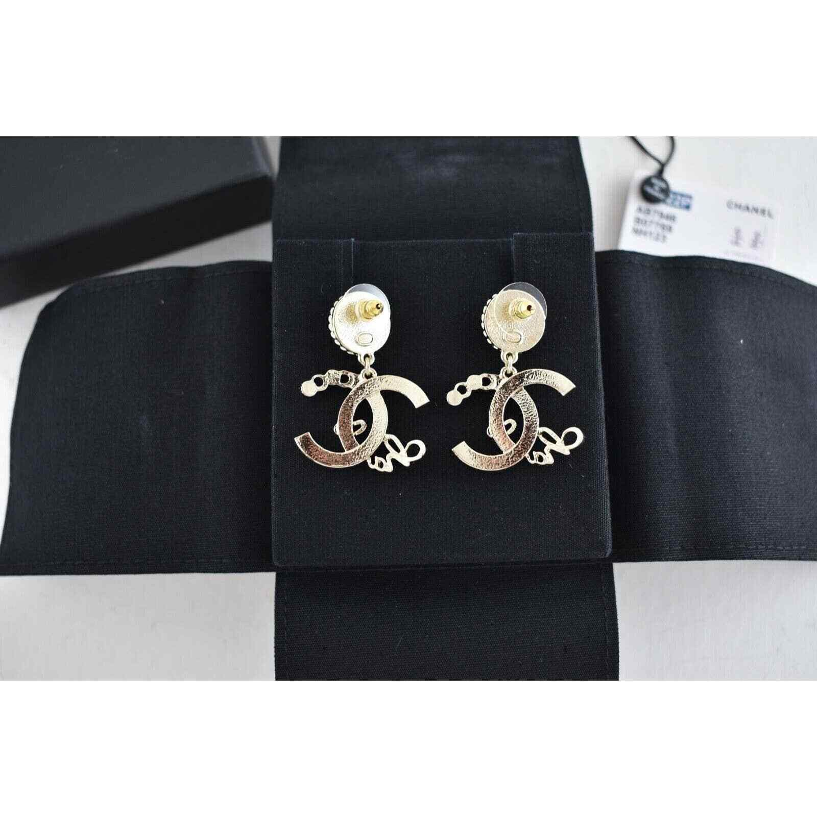 Chanel Chanel Gold Crystal Pearl White Dangle Statement Earrings Size ONE SIZE - 10 Thumbnail