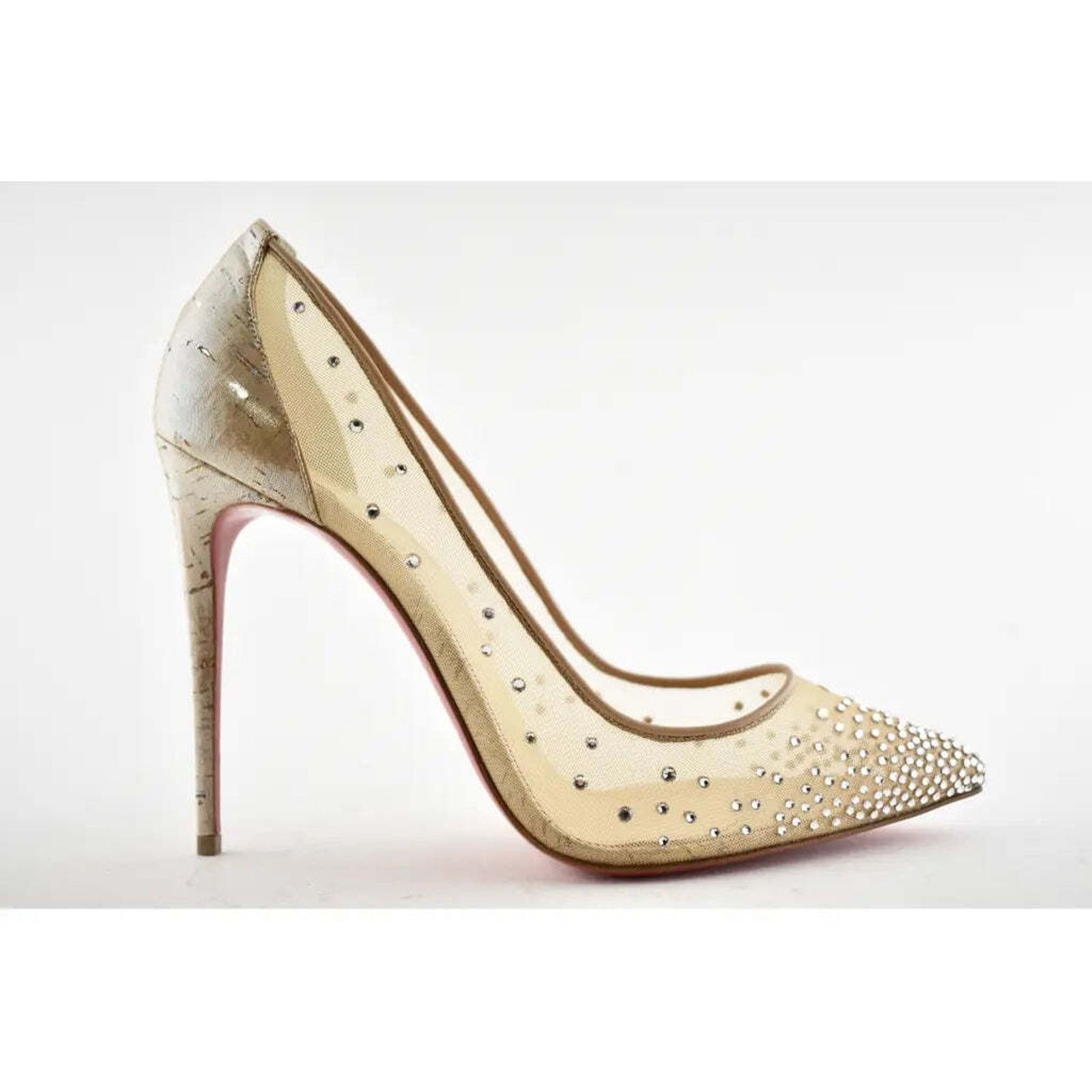 Christian Louboutin Follies Strass 100 Silver Liege Mesh Crystal Heel Pump 42 Size US 12 / IT 42 - 2 Thumbnail