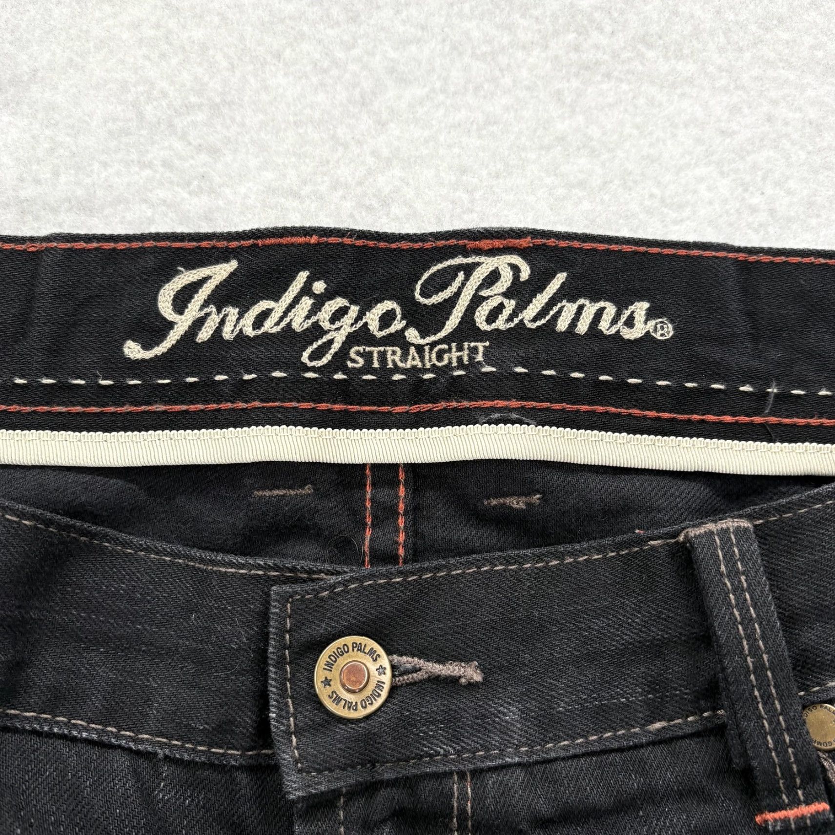 Denime VINTAGE Indigo Palms Jeans Mens 42x32 Black Straight Leg Premium Denim Distressed Wash Size US 42 / EU 58 - 5 Thumbnail