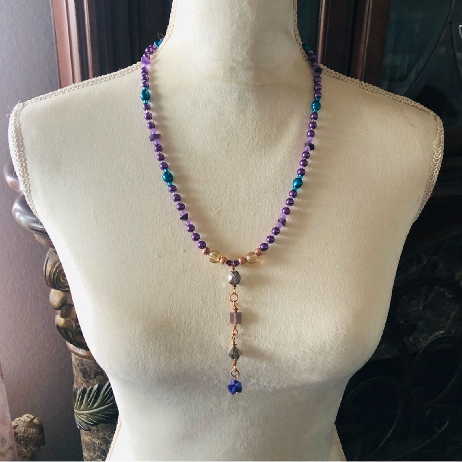 Handmade Handcrafted fresh water peacock blue pearl necklace Size ONE SIZE - 5 Thumbnail