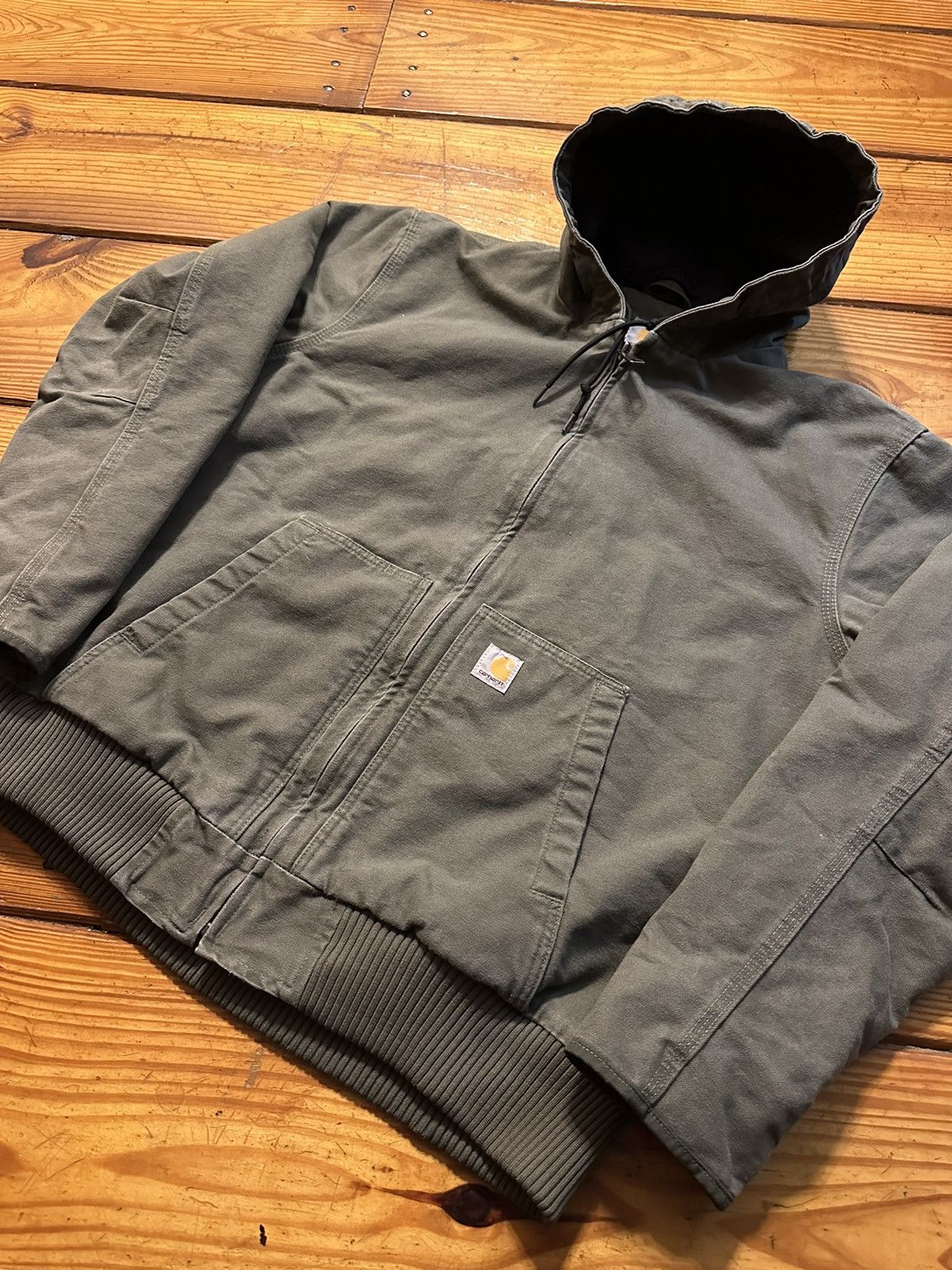 image of Sage/artichoke Green Hooded Carhartt Jacket, Men's (Size Large)