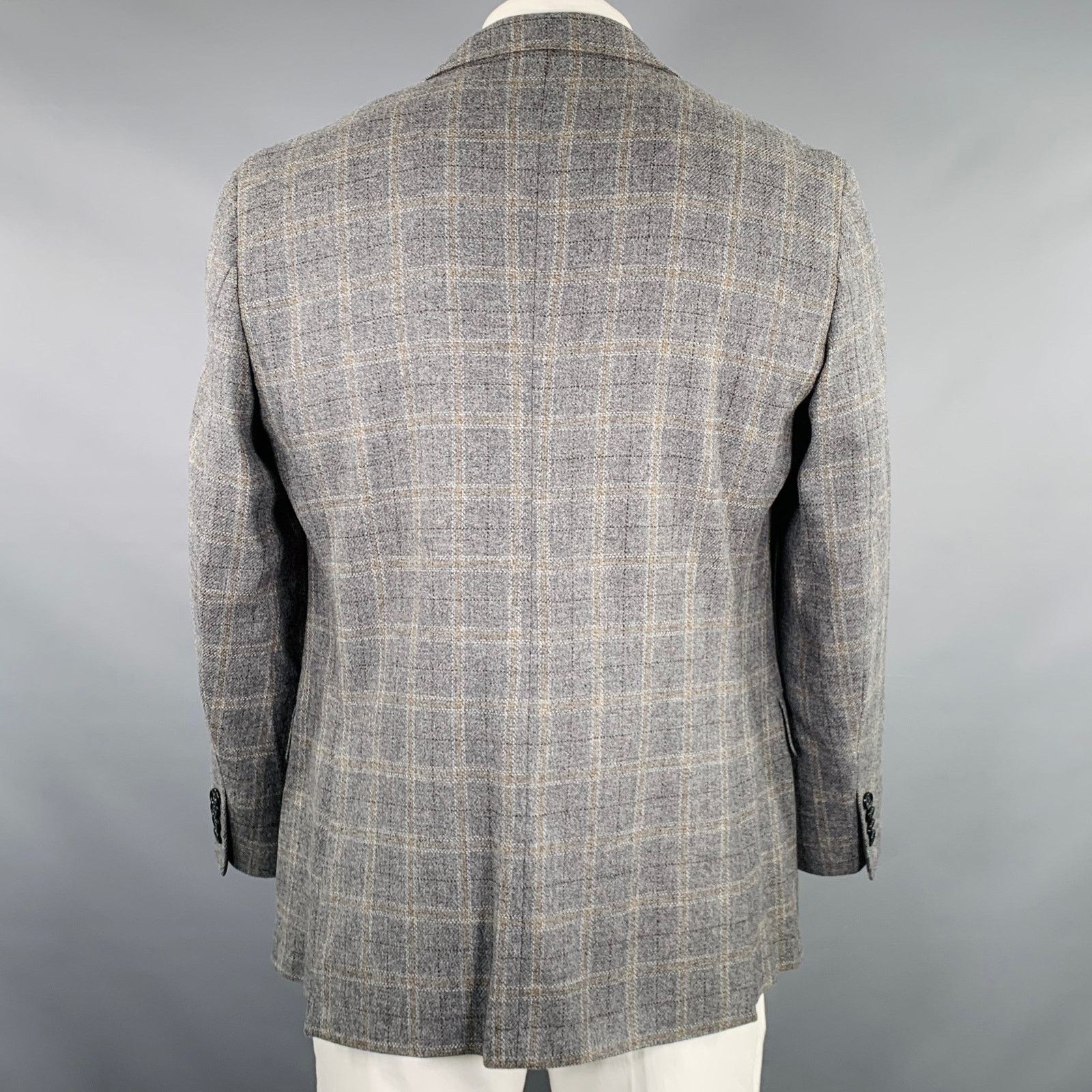 Other BARONI Size 42 Grey Plaid Wool Notch Lapel Sport Coat Size 42R - 4 Thumbnail