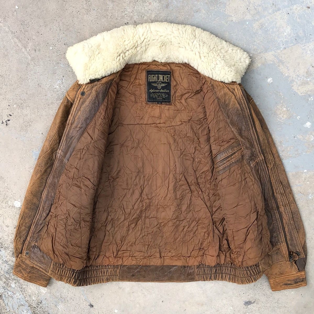 Vintage VTG Sheep Leather Flight Jacket Removable Sheeps Wool Collar Size US L / EU 52-54 / 3 - 3 Thumbnail