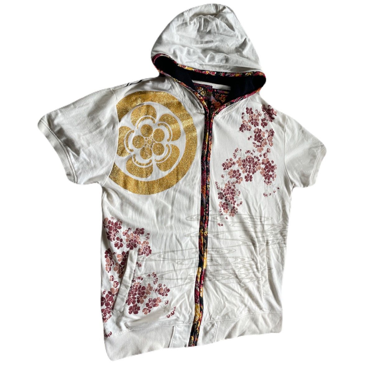 Japanese Brand 2000s Japanese Sukajan Sakura Dragon Short Sleeve Hoodie Size US L / EU 52-54 / 3 - 3 Thumbnail