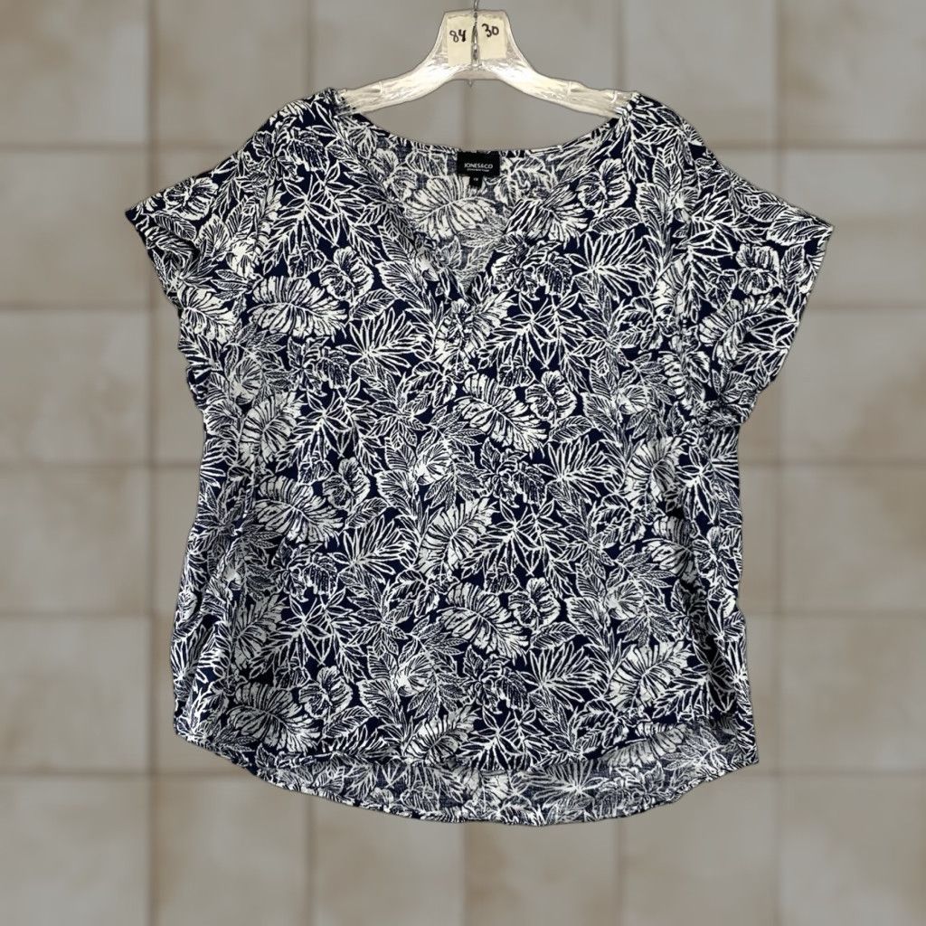 Jones New York VINTAGE Jones New York Women’s Linen Blend Top V-Neck Casual Relaxed Fit Short Sleeve Floral Beach Tropical 1X Size XL / US 12-14 / IT 48-50 - 1 Thumbnail