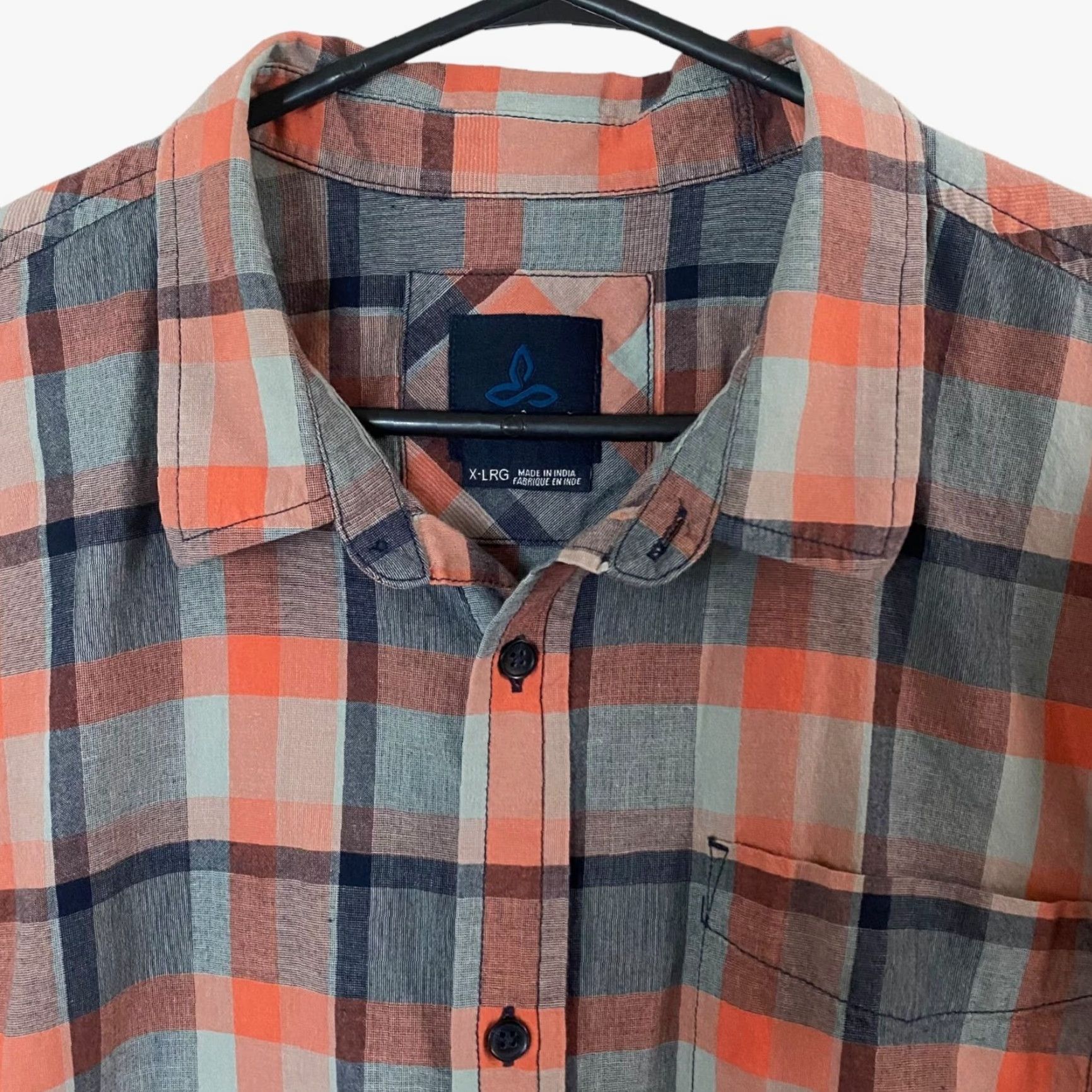 Prana prAna Bryner Sport Shirt Gray/Orange Plaid Men's XL Short-Sleeve Button-Up Size US XL / EU 56 / 4 - 5 Thumbnail