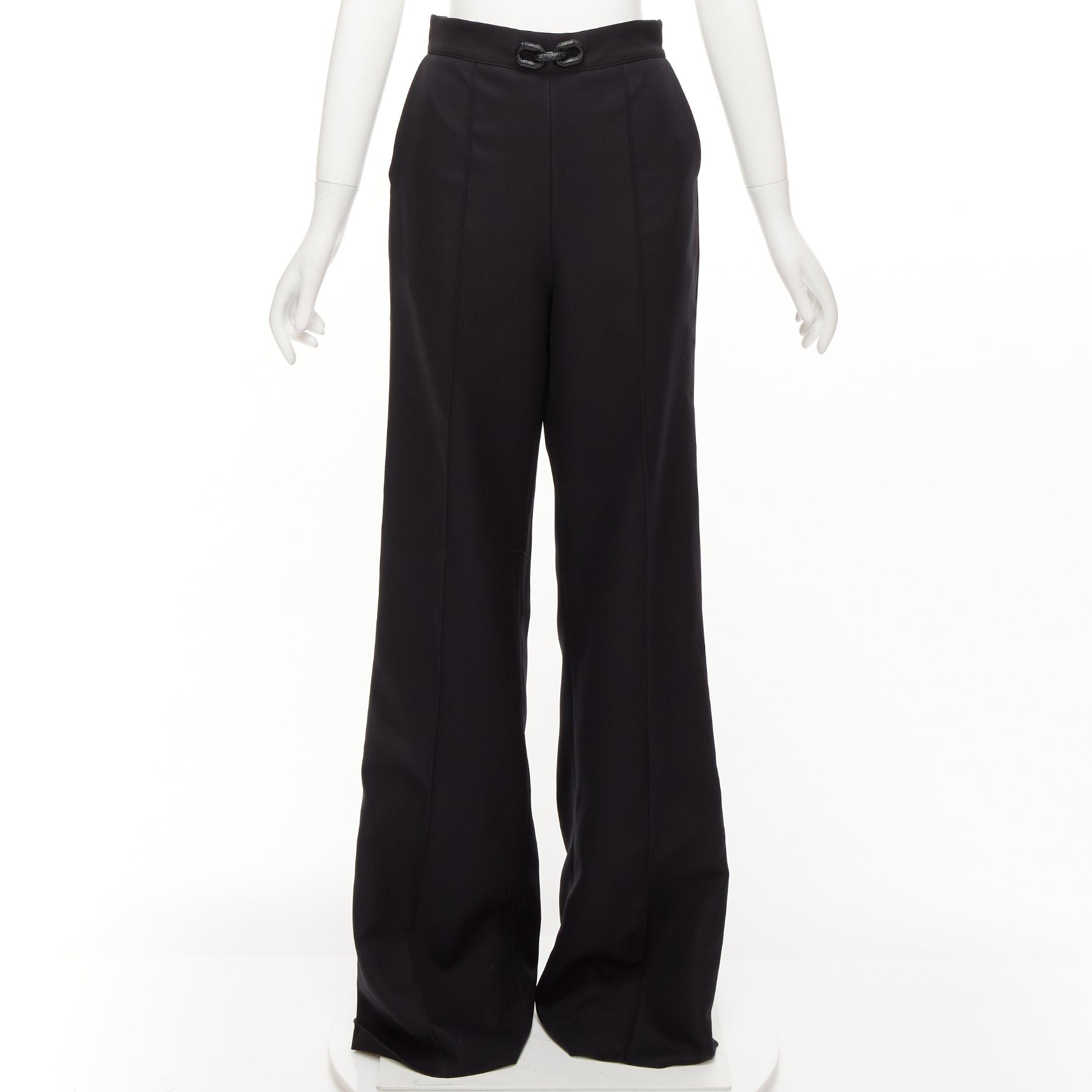 Maticevski MATICEVSKI 2022 Considerate black metal chain bow buckle wide leg pants AUS10 M Size 28" / US 6 / IT 42 - 1 Thumbnail