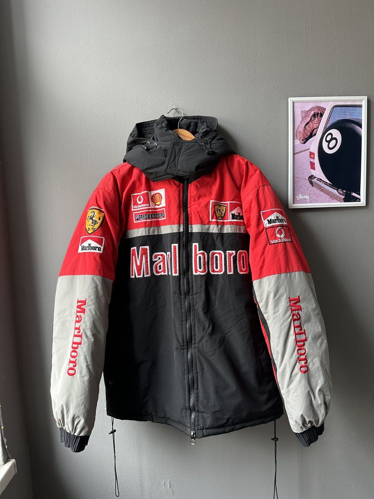 image of Archive Marlboro Ferrari Racing Winter Jacket Vodafone in Black Red, Men's (Size Large)