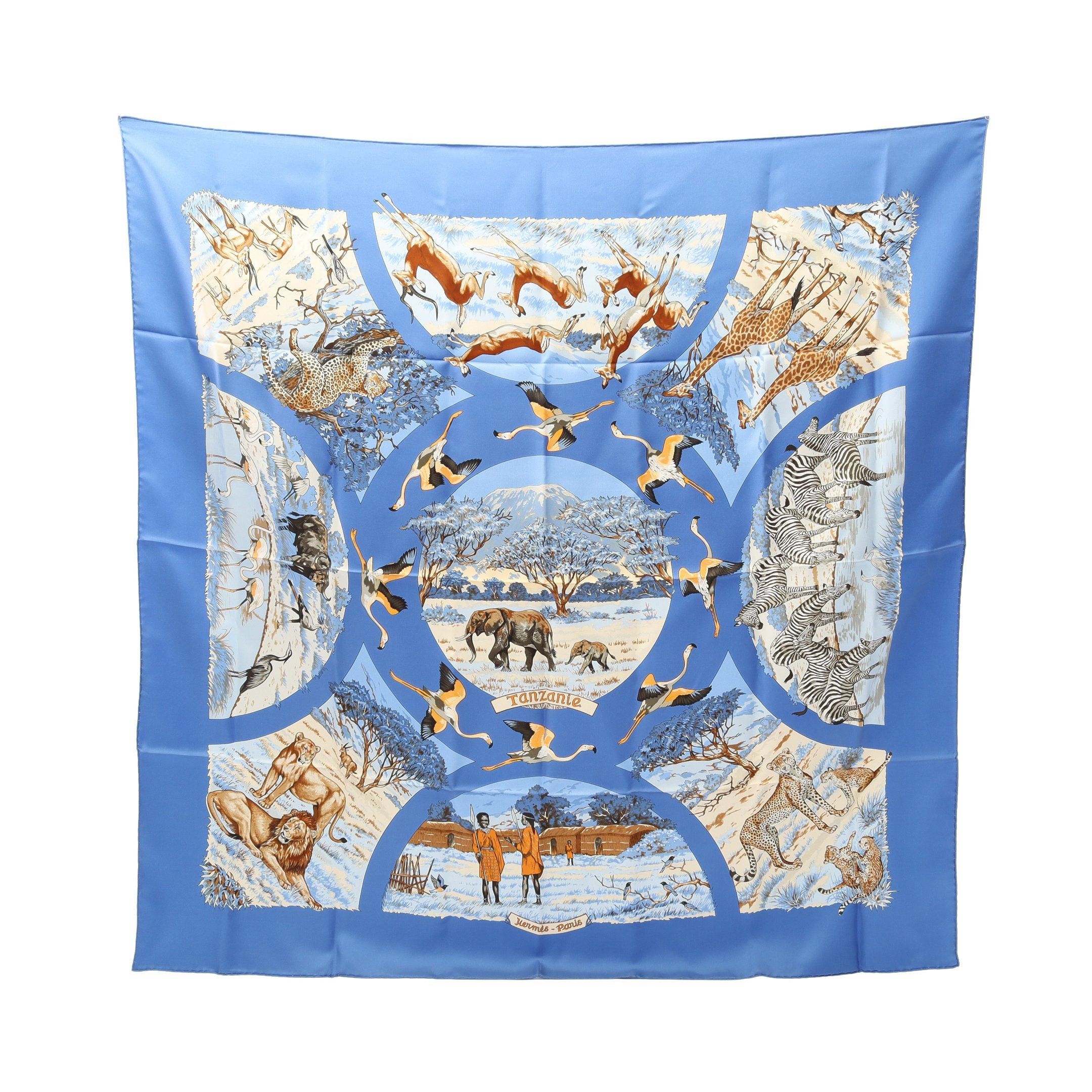 Hermes Hermes Carres 90 Tanzanie Scarf Silk Blue Multicolor Size ONE SIZE - 1 Thumbnail