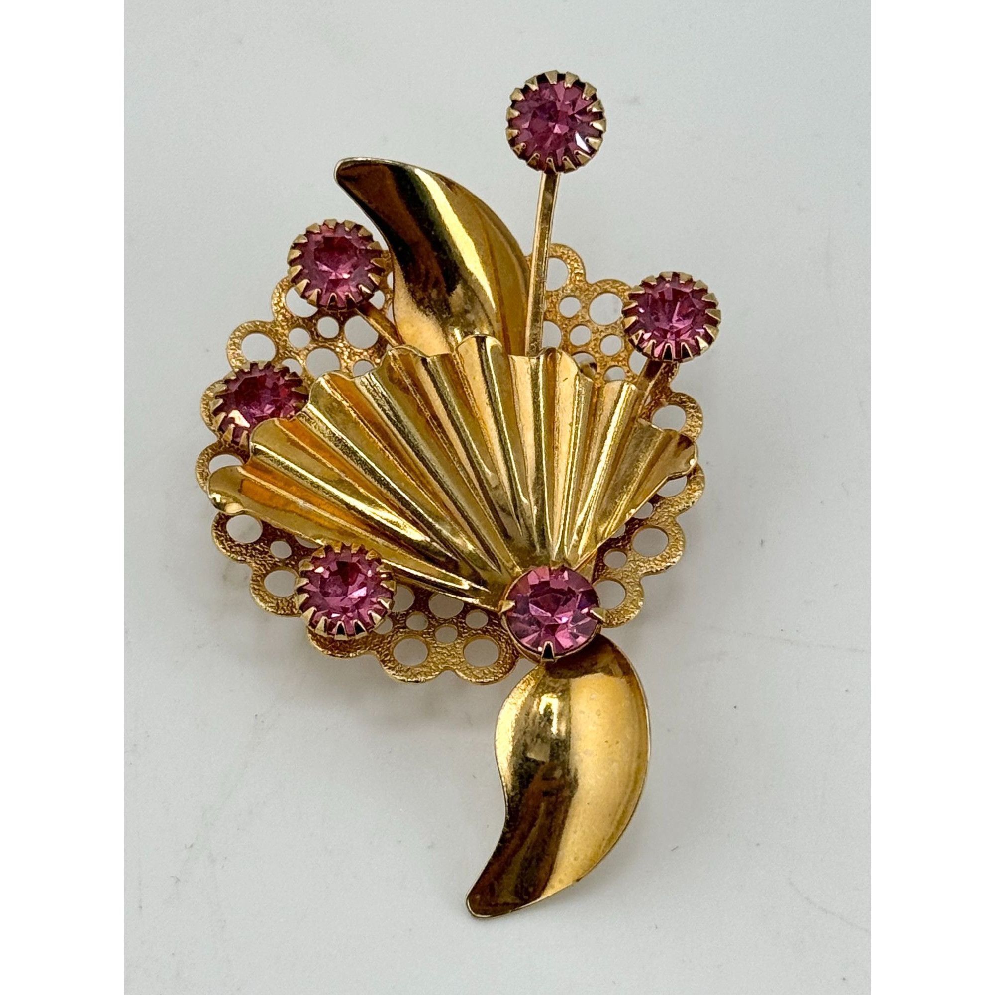 Vintage Vintage pink rhinestone flower brooch pin Size ONE SIZE - 2 Thumbnail