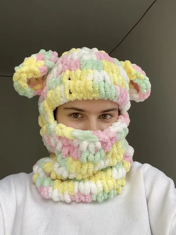 Handmade Handmade Knitted Fluffy Balaclava Bunny Teddy Bear Style Size ONE SIZE - 4 Thumbnail