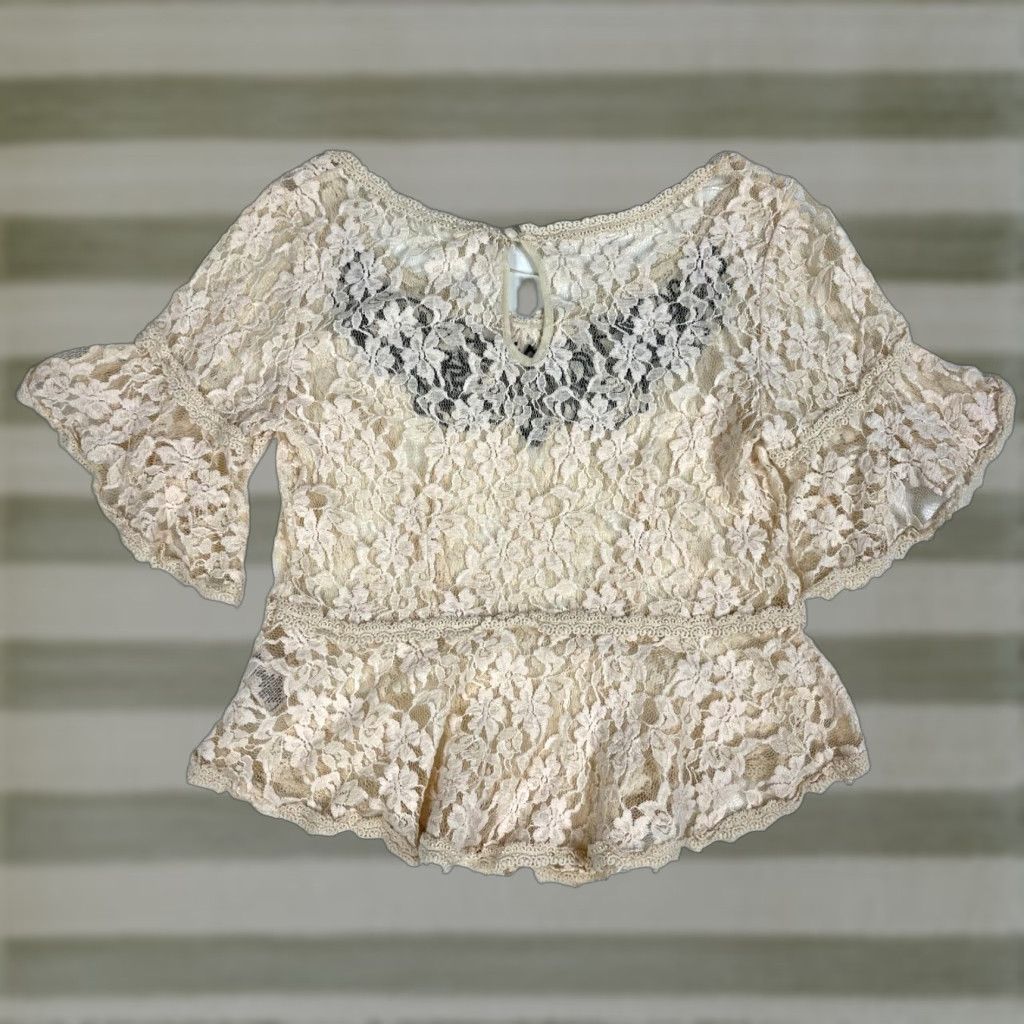 Free People VINTAGE Women’s Free People Short Sleeve Top Floral Lace Sheer Sz S Size S / US 4 / IT 40 - 1 Thumbnail