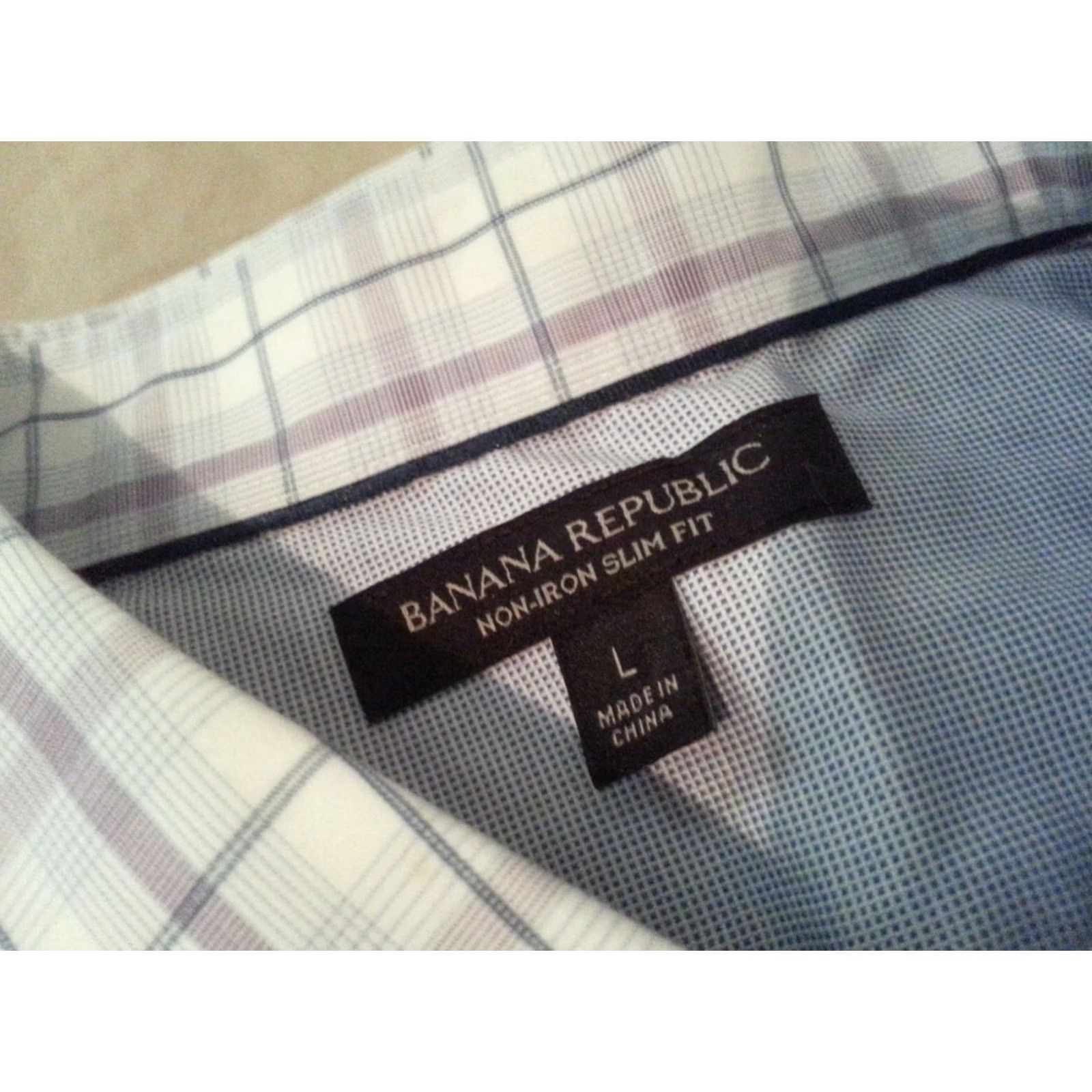 Banana Republic Mens Banana Republic Large Dress Shirt White Purple Button Cotton Size 42R - 4 Thumbnail