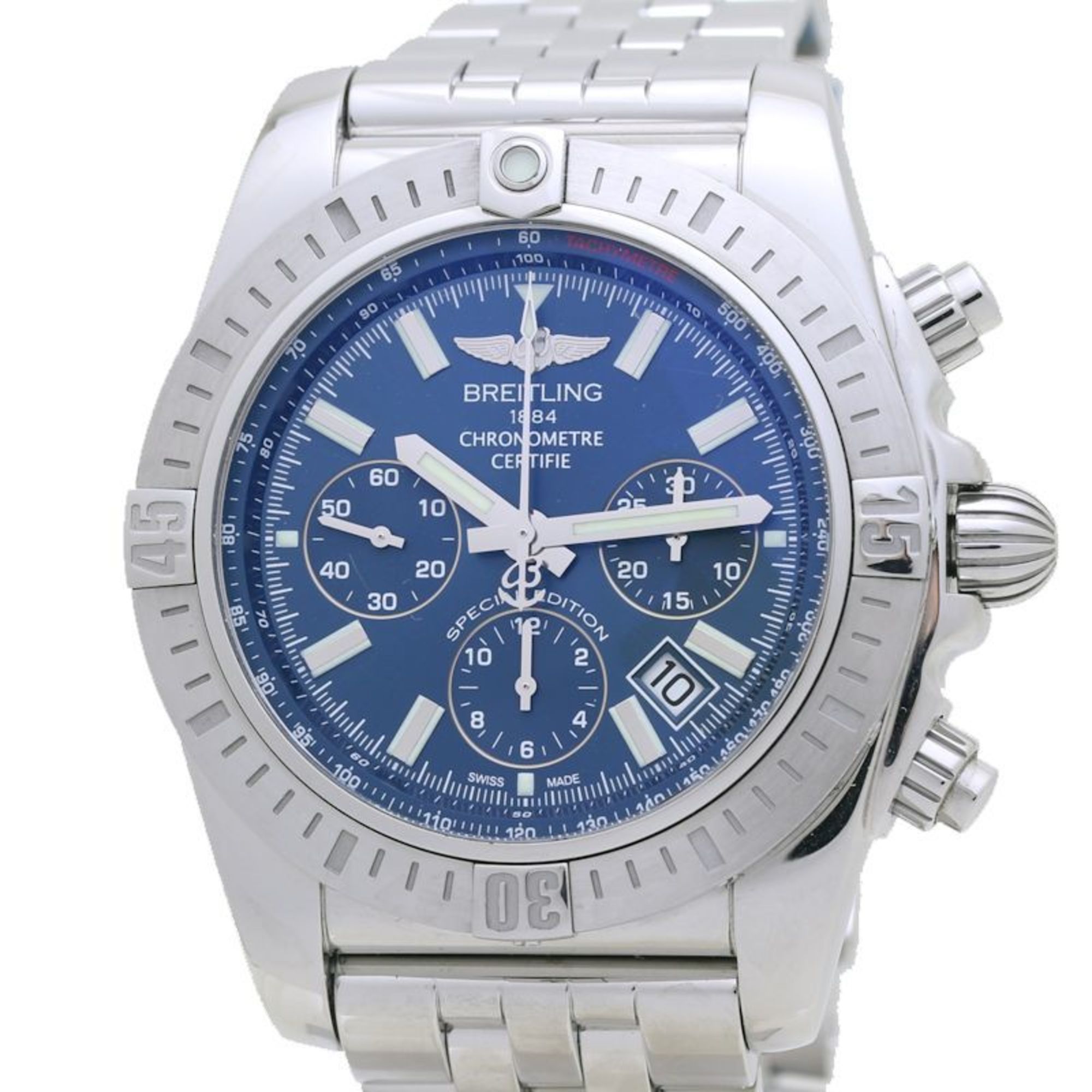 Image of Breitling Chronomat 44 Jsp Ab011511 C956 Ab0115 Stainless Steel Men's 39418 Watch in Blue