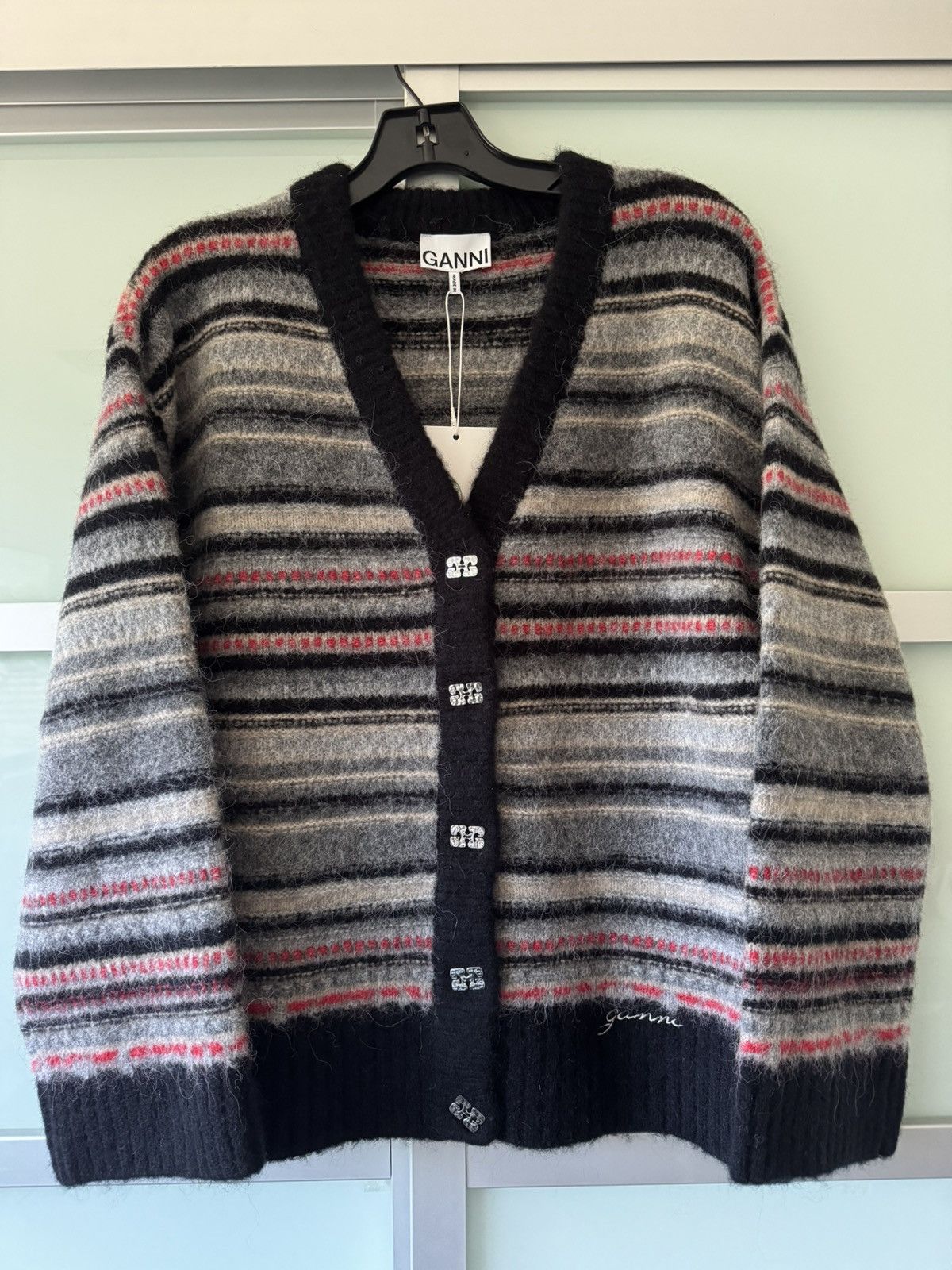 Ganni Stripe Boxy Cardigan