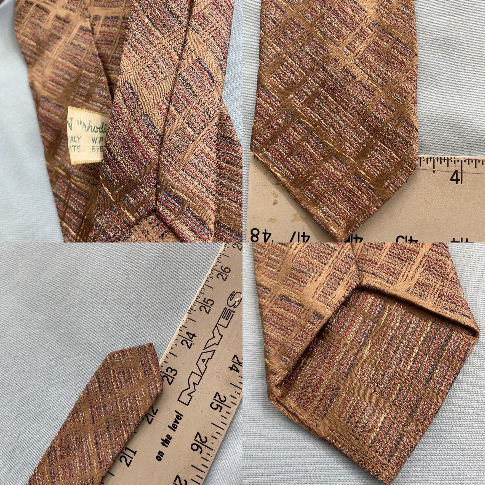 MCM VINTAGE Rhodia Necktie Italian Woven Tie Geometric Plaid Brown Red Blue 3x48" Mens Tie Size ONE SIZE - 8 Thumbnail