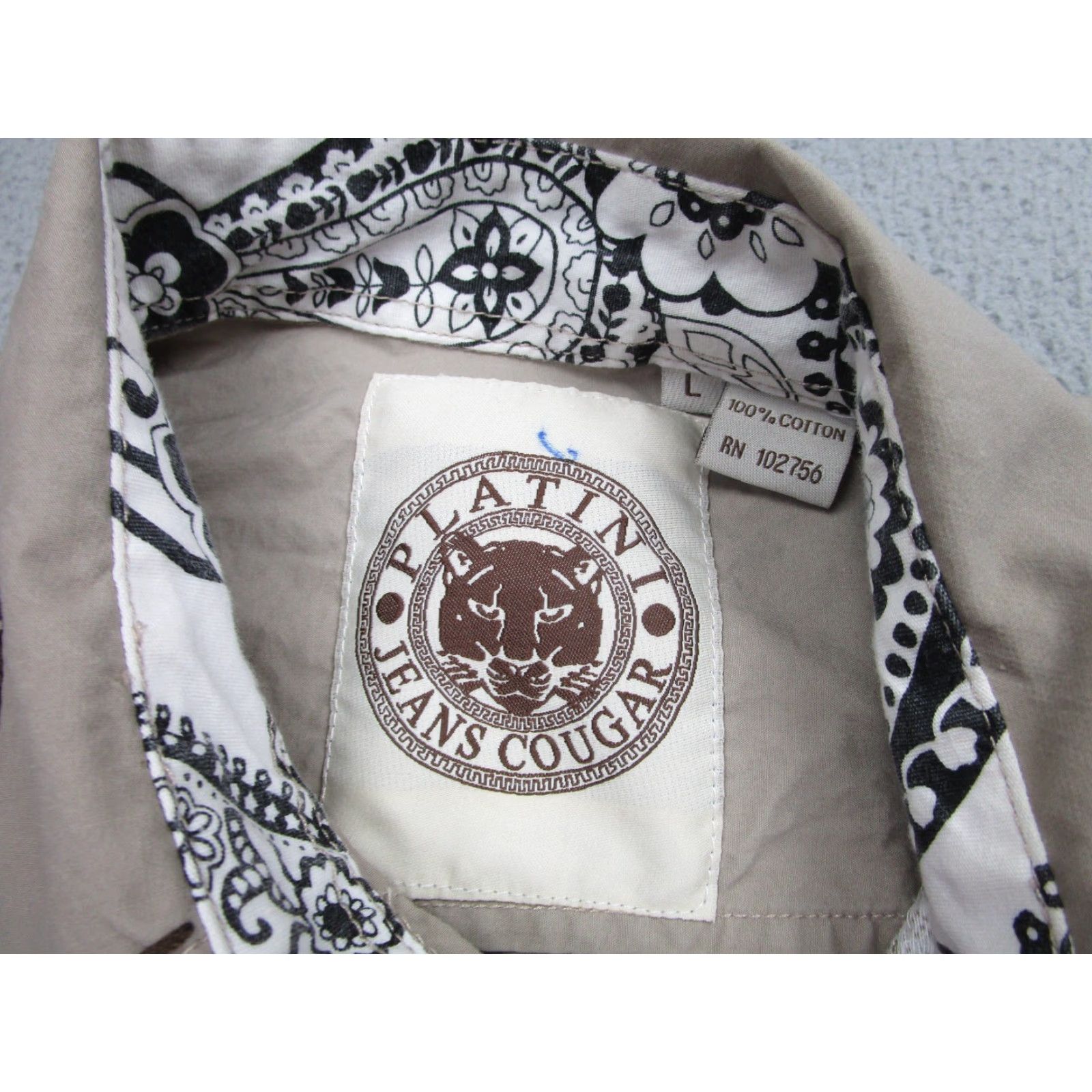Cougar VINTAGE Platini Jeans Cougar Shirt Mens Large Tan Western Embroidered Snap Button Cowboy - Shirt - Adult Large - Beige - Western/Cowboy - Mens Size US L / EU 52-54 / 3 - 5 Thumbnail