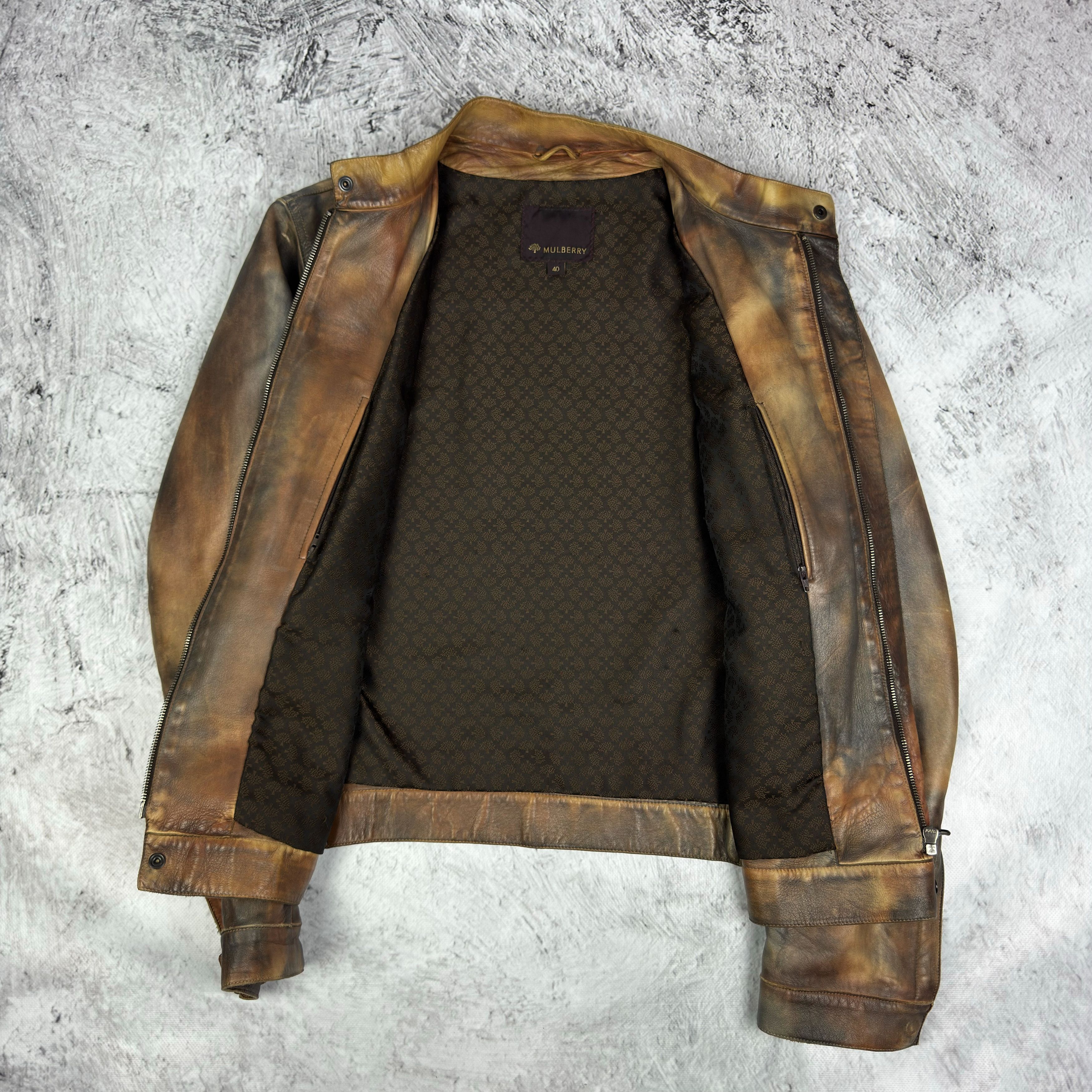 Mulberry Mulberry Men's Distressed Leather Full Zip Biker Jacket 40 Size US M / EU 48-50 / 2 - 6 Thumbnail