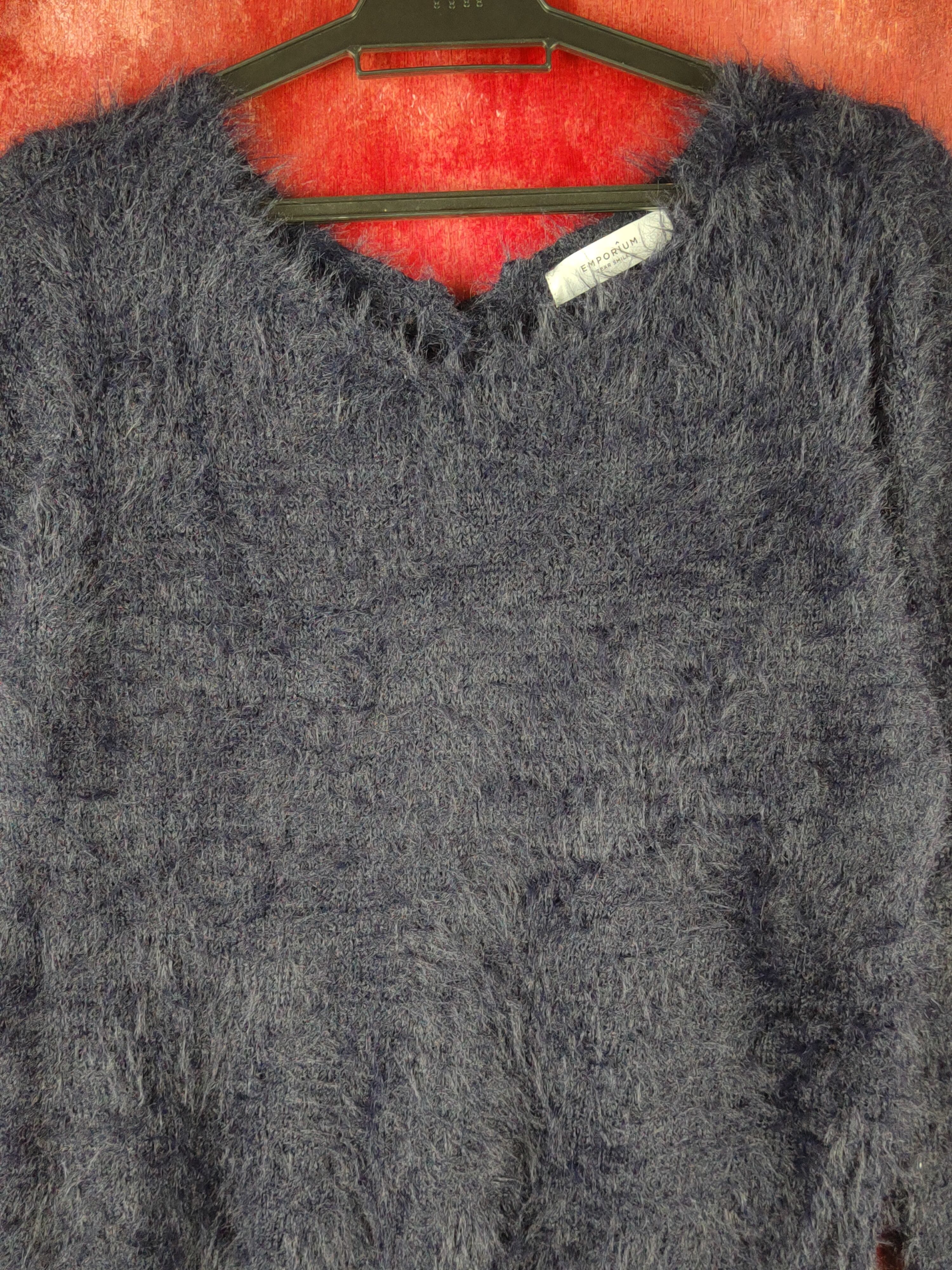 Homespun Knitwear Emporium Navy Shag Shaggy Fur Mohair Knitwear #S2168 Size L / US 10 / IT 46 - 2 Thumbnail
