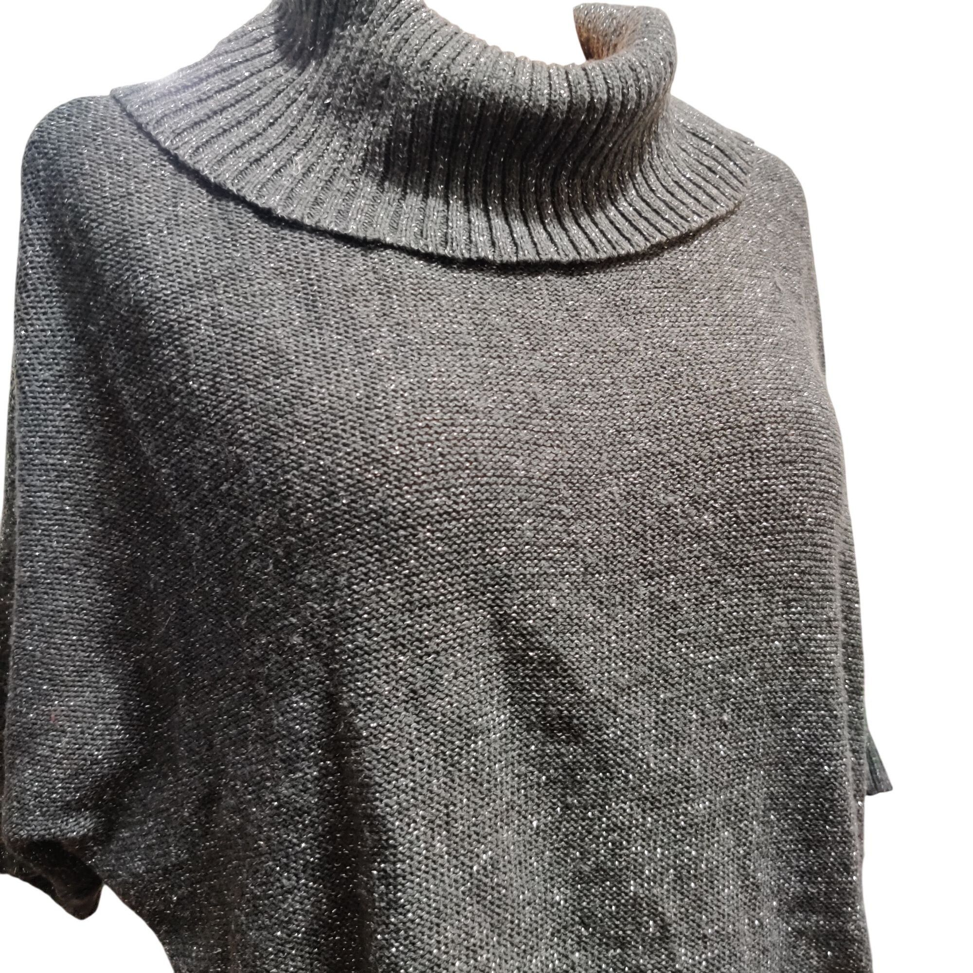 Other AGB L Gray Metallic Cowl Neck Batwing Sweater Dolman Sleeve Size L / US 10 / IT 46 - 2 Thumbnail