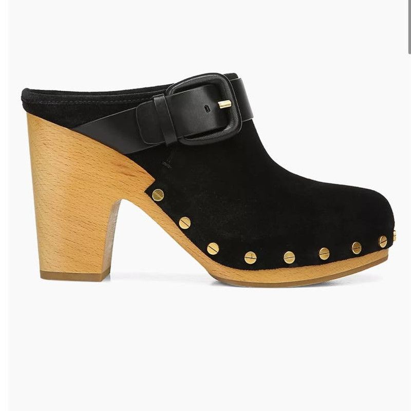 image of Veronica Beard Dacey Black Suede Studded Block Clogs Size 11 Shoes, Women's