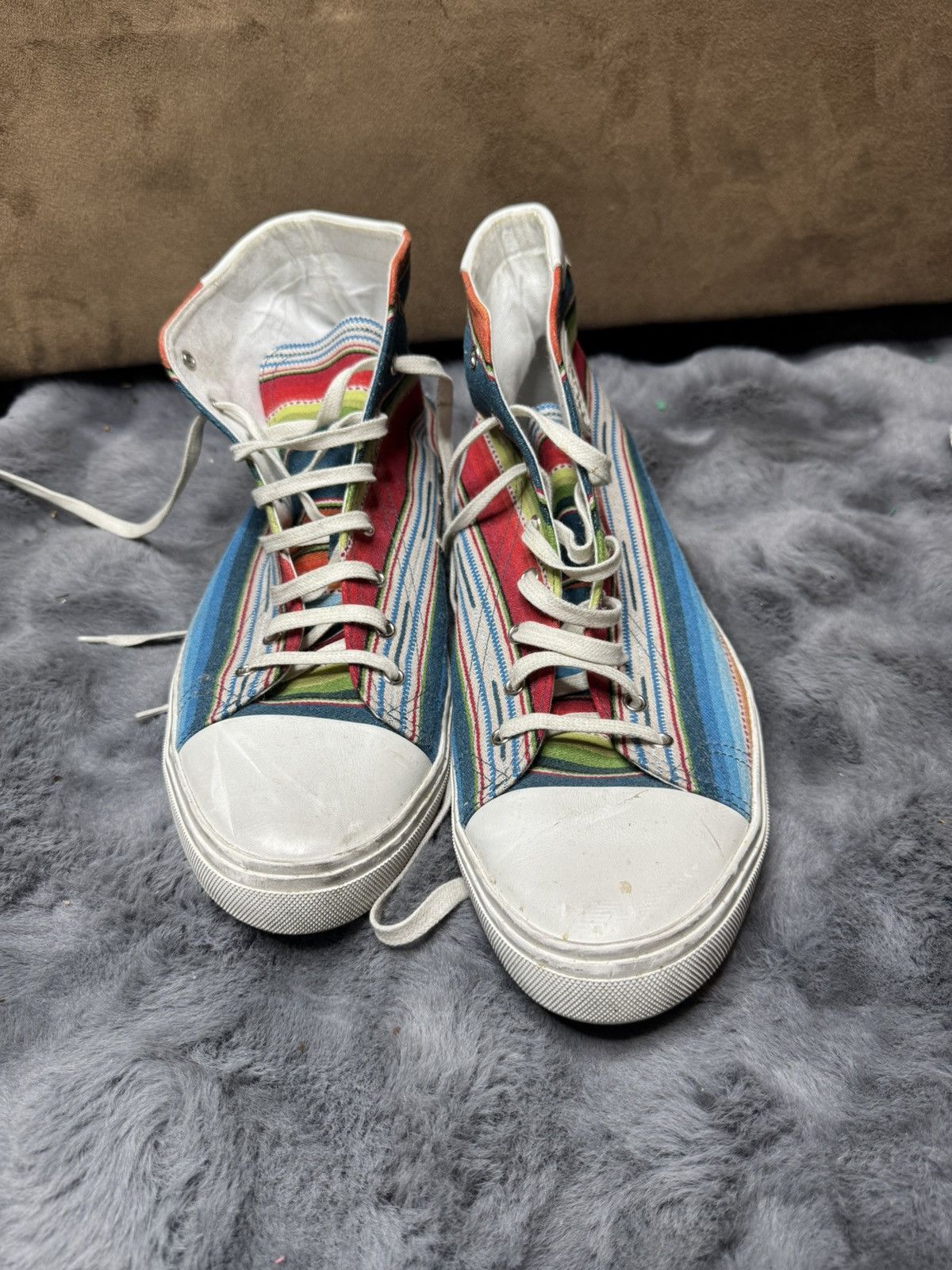 Saint Laurent Paris YSL Saint Laurent BEDFORD Stripe High Top Sneaker Rainbow Size US 15 / EU 48 - 6 Thumbnail