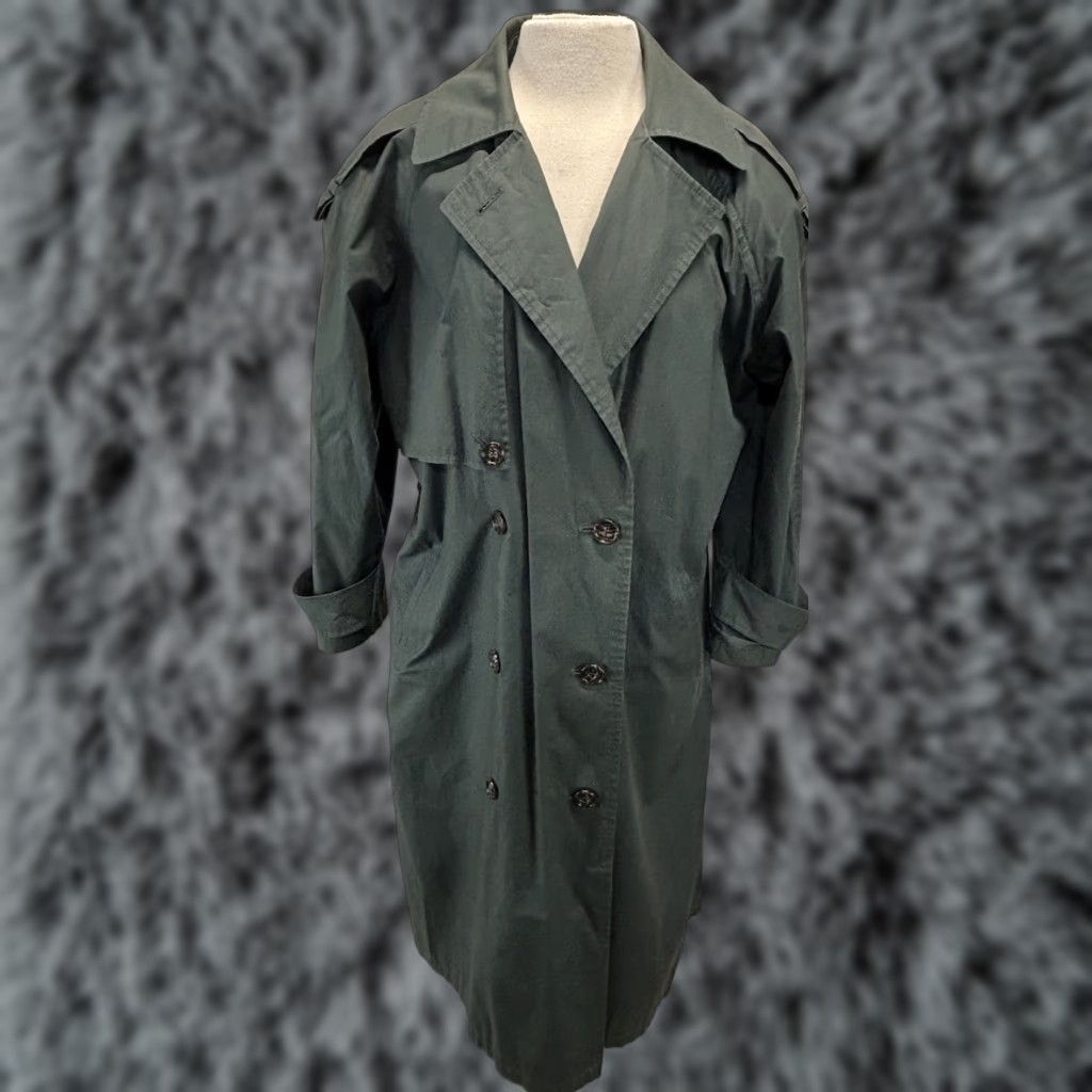 Anne Klein VINTAGE Anne Klein II Rainwear Trench Coat Women’s Petite Size 6P Green Long Sleeve Cotton Beltless 90s Classic Size M / US 6-8 / IT 42-44 - 1 Thumbnail