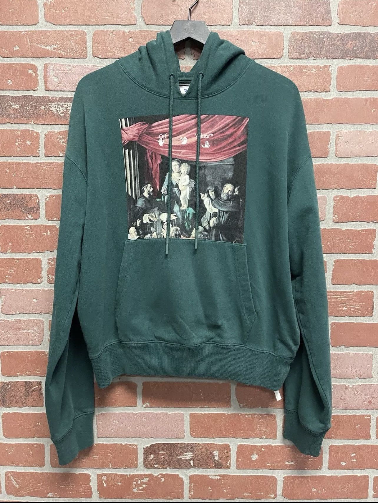Off-White Size S - OFF-WHITE Oversize Caravaggio Painting Hoodie Green Size US S / EU 44-46 / 1 - 1 Thumbnail