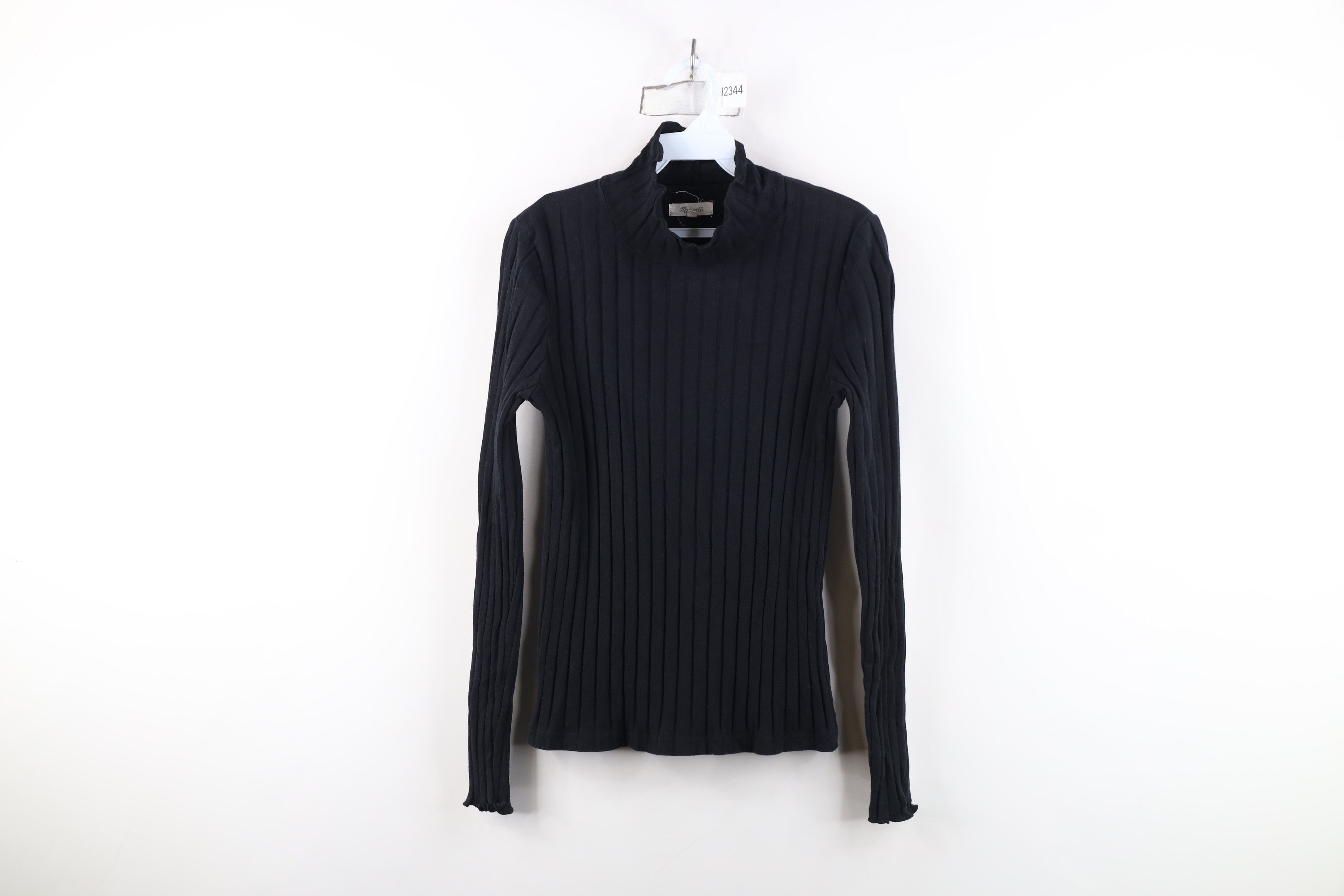 Madewell Madewell Blank Ruffled Ribbed Knit Turtleneck T-Shirt Black Size M / US 6-8 / IT 42-44 - 1 Thumbnail
