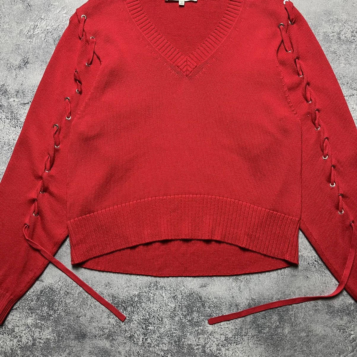 Alexander McQueen Alexander McQueen MCQ Knitted Red Sweater V-Neck Luxury Size XS / US 0-2 / IT 36-38 - 3 Thumbnail