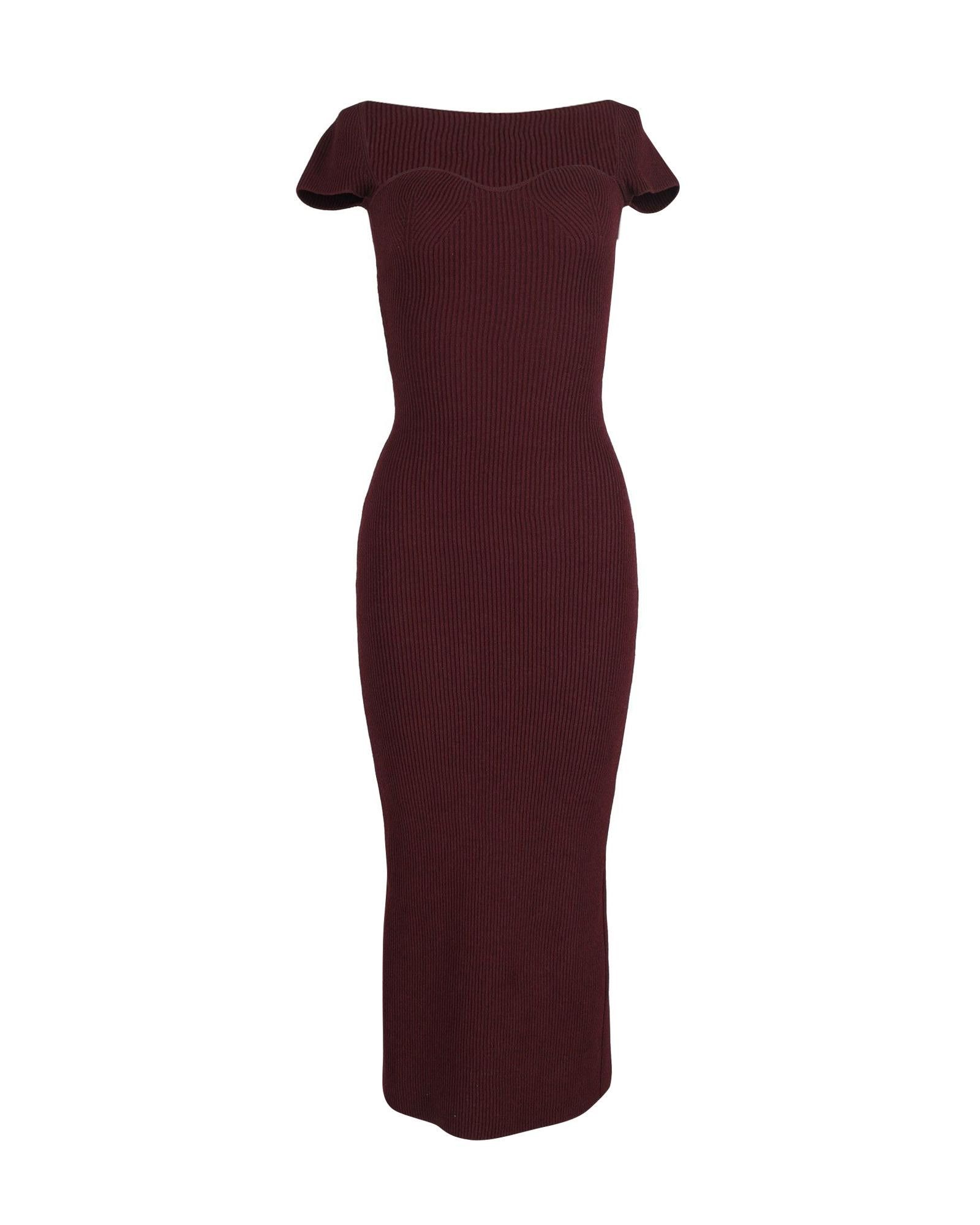image of Khaite Burgundy Rib Knit Midi Dress With Sweetheart Neckline, Women's (Size Small)