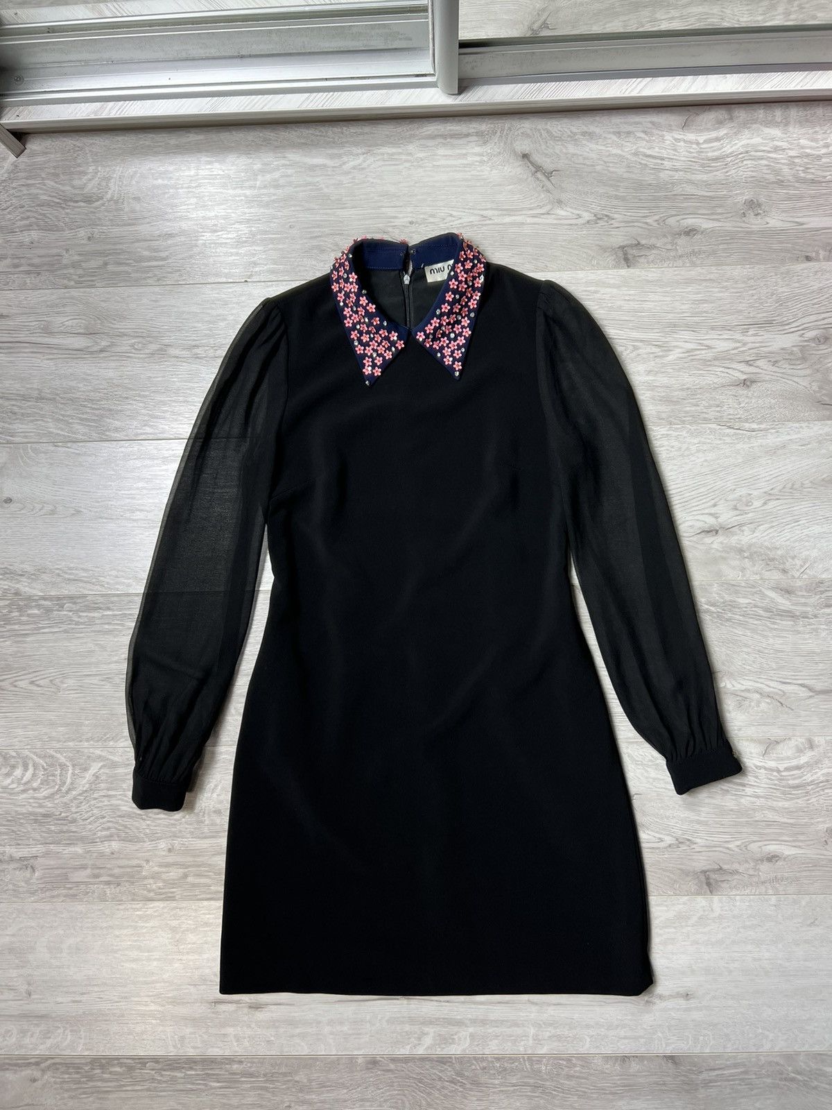 Miu Miu Rare MIU MIU Dress With Flowers On The Collar & Mesh Sleeves Size M / US 6-8 / IT 42-44 - 1 Thumbnail