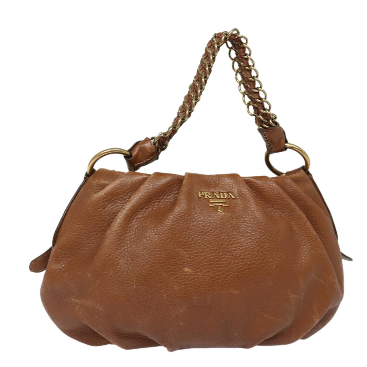 Prada PRADA Chain Shoulder Bag Leather Brown Auth ep4693