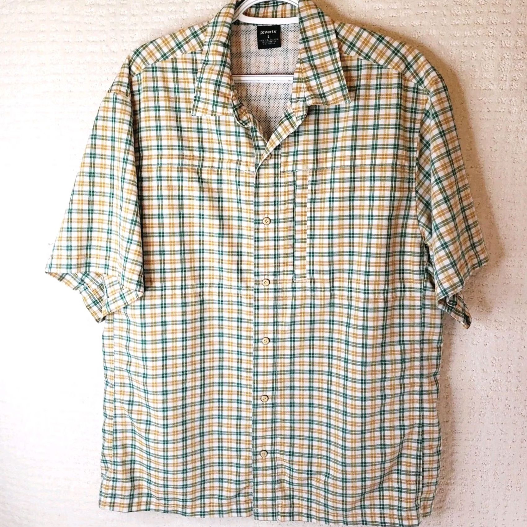 Vintage Vertx Stretch Shirt Mens Medium Green Tan Check Vented Back Conceal Carry Button-Up Short Sleeve Collared Cotton Blend Casual Workwear 42 Chest Mens Size US M / EU 48-50 / 2 - 2 Thumbnail