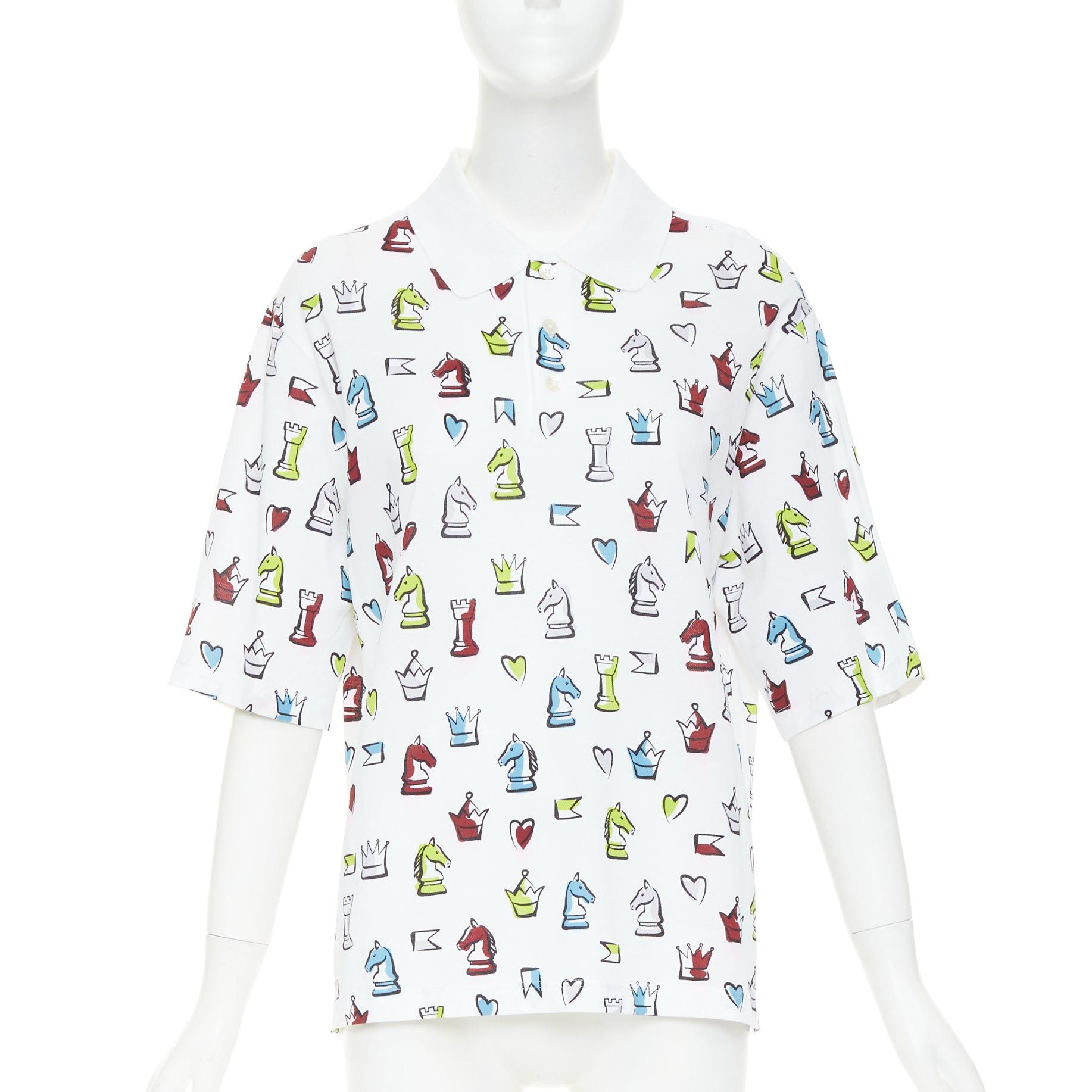 Hermes HERMES 2022 white multicolor animal chess print playgrounds cotton polo shirt S Size S / US 4 / IT 40 - 1 Thumbnail