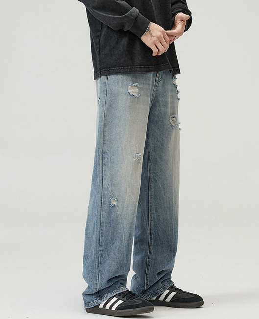Japanese Brand × Vintage Men's straight wide-leg vintage washed ripped baggy jeans Size US 32 / EU 48 - 2 Thumbnail