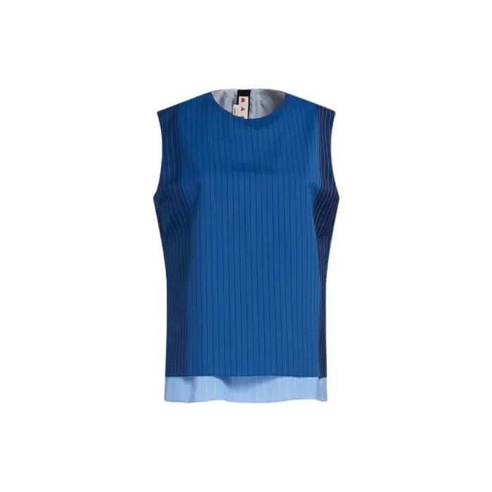 oc11z0525 Pinstripe Wool Sleeveless Top in Blue