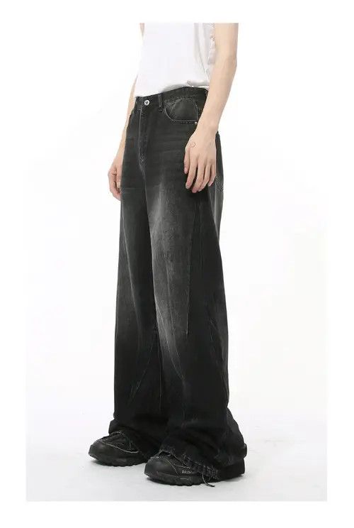 Japanese Brand Washed lightning pattern retro straight wide-leg jeans y2k Size US 34 / EU 50 - 4 Thumbnail