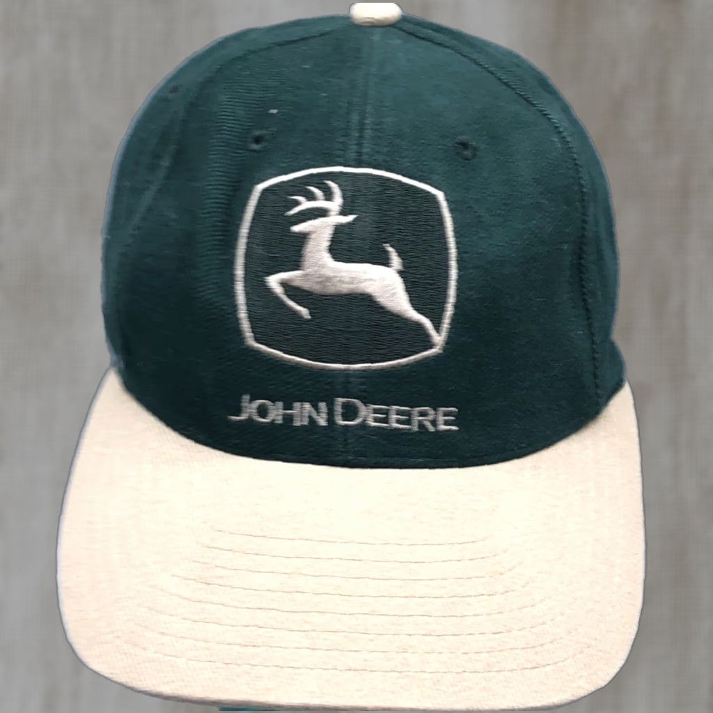 Vintage VINTAGE John Deere Hat Cap Snap Back Green Tan Trucker Base Ball Dad Farm Adult Size ONE SIZE - 1 Thumbnail