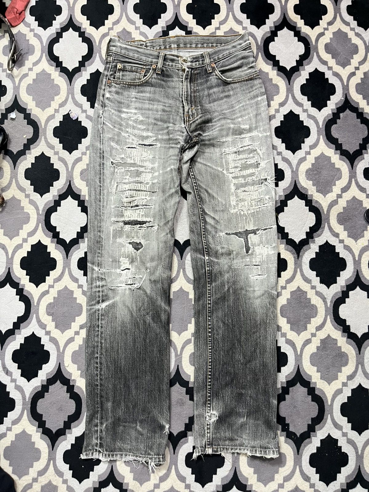 Levi's Vintage Clothing Rare 1990s levis 502 sashiko destroyed sun faded denim pants Size US 30 / EU 46 - 1 Thumbnail