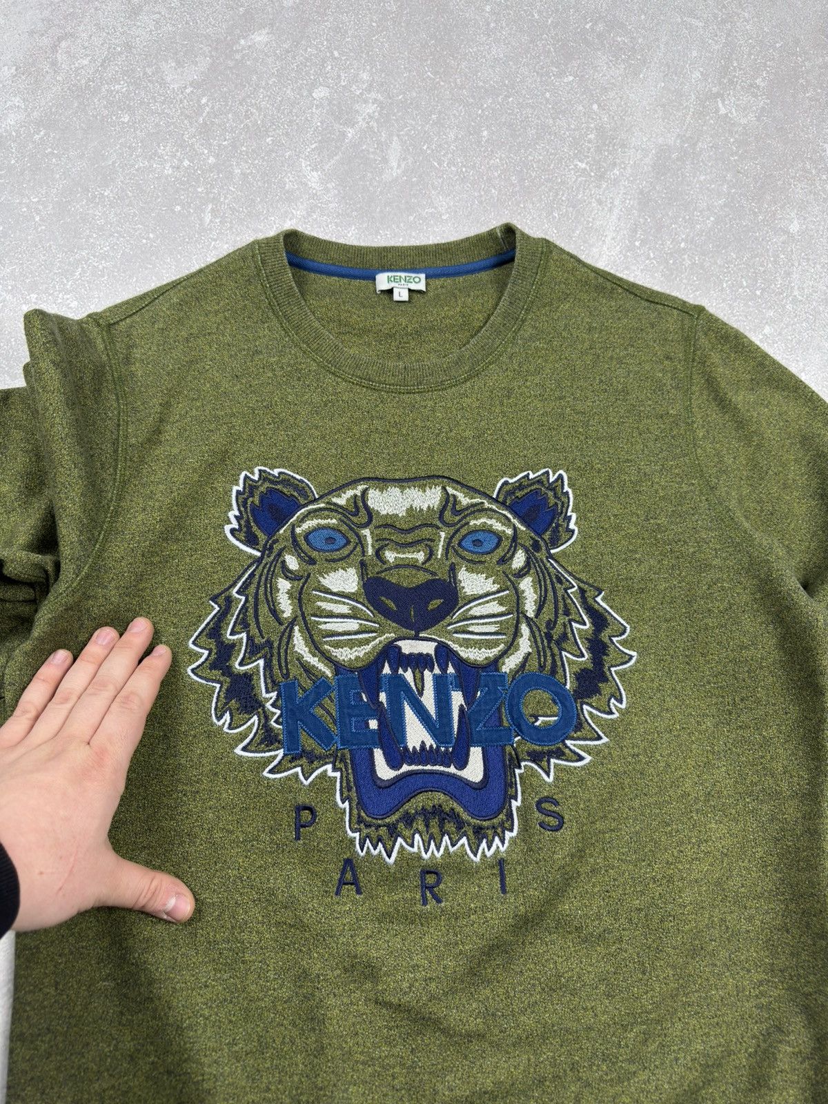 Kenzo Vintage Kenzo Tiger Big Logo Sweatshirt Green Khaki Jumper Size US L / EU 52-54 / 3 - 6 Thumbnail