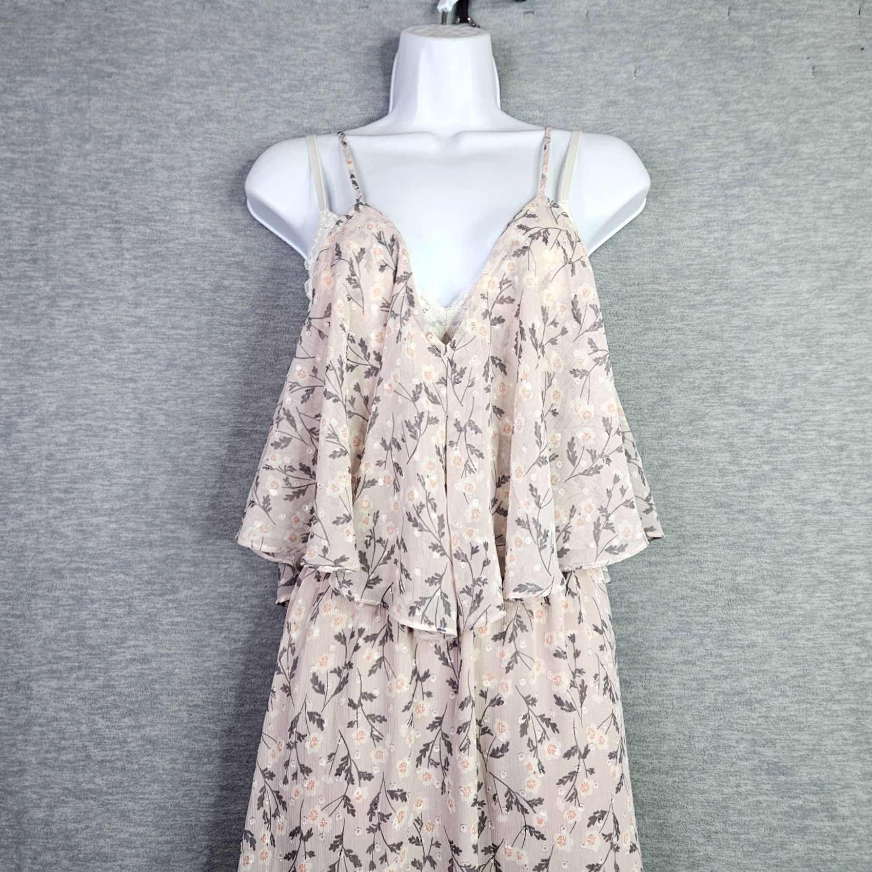 Vintage Lovestitch Women's Almon Cream Floral Printed Ruffle Sleeveless Maxi Dress Sz S Size S / US 4 / IT 40 - 3 Thumbnail