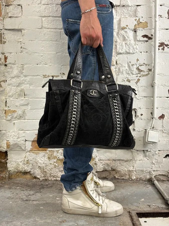 Just Cavalli 2000s Cavalli Black Leather Embroidered Chain Handle Bag Size ONE SIZE - 2 Thumbnail