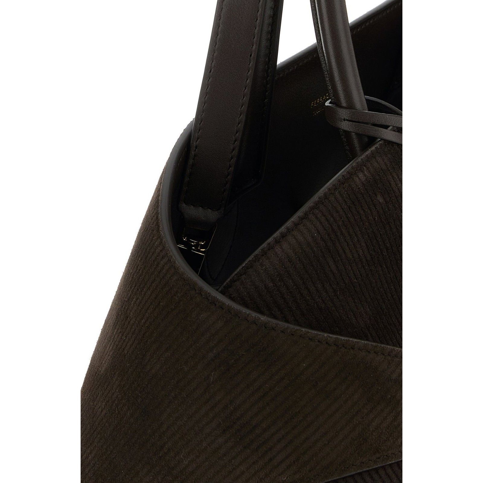 Salvatore Ferragamo FERRAGAMO Hug Medium Testa Di Moro Suede Top Handle Bag New Size ONE SIZE - 4 Thumbnail